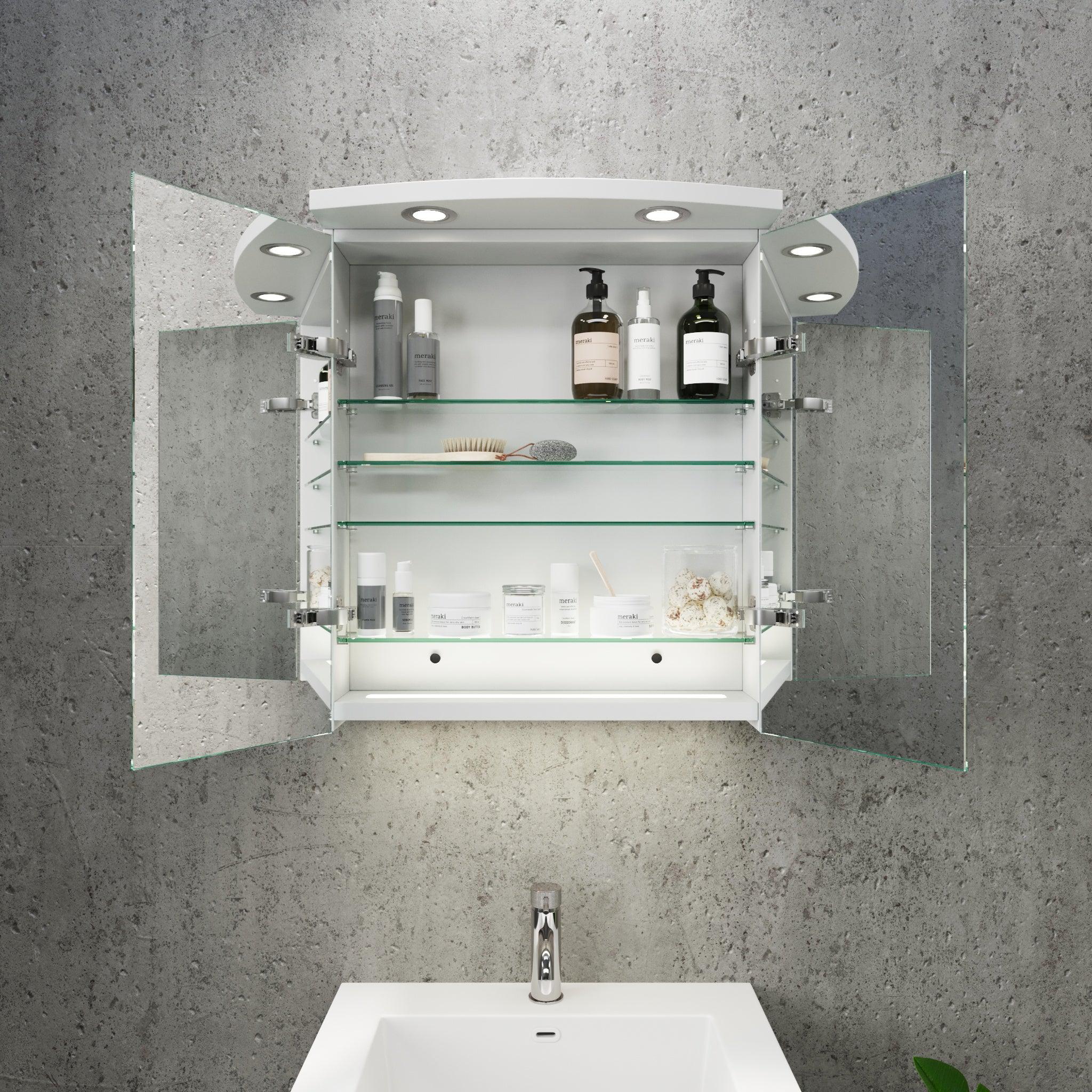 Fjäll LED Spegelskåp med Rund Topppanel, matt vit