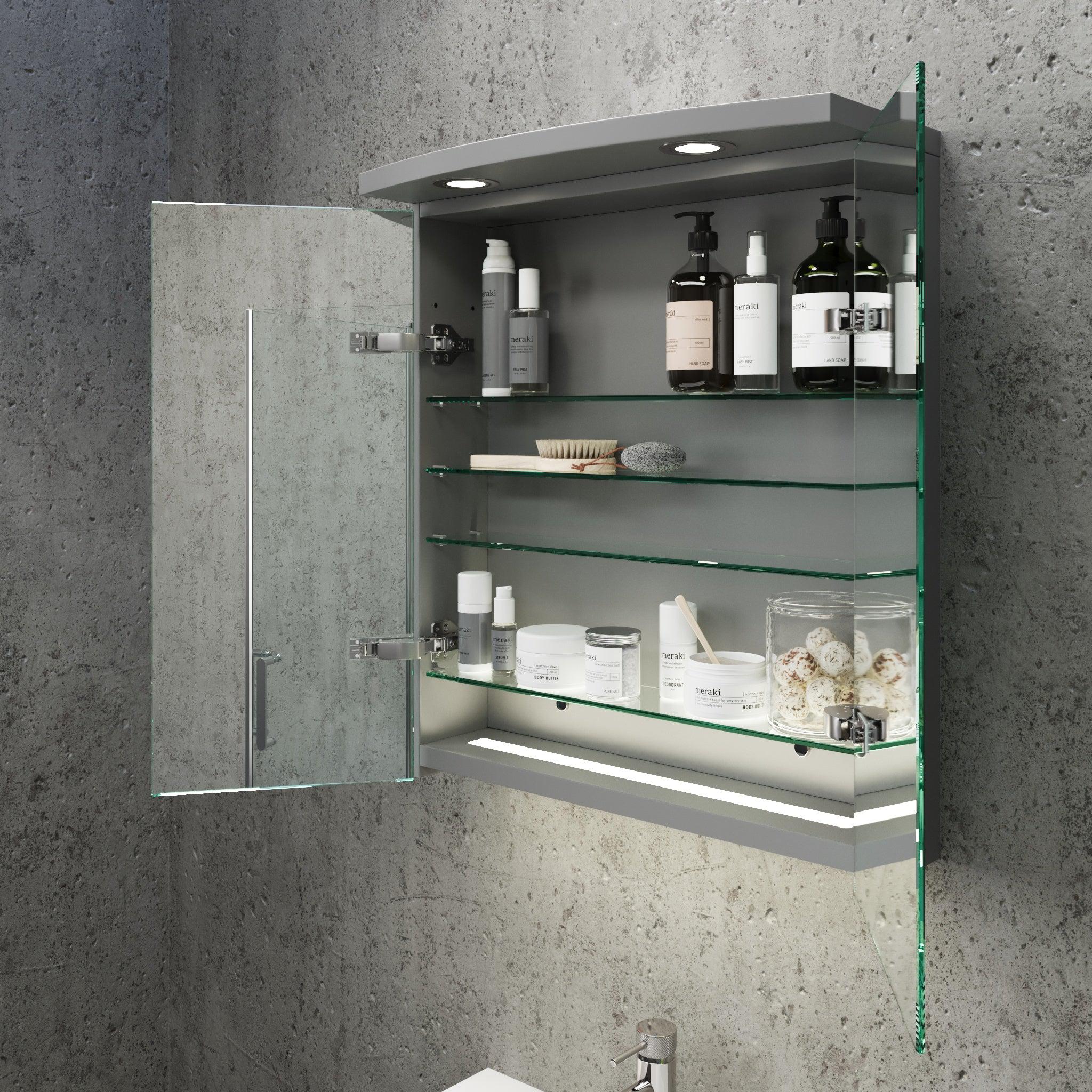 Fjäll LED Spegelskåp med Rund Topppanel, mattgrå