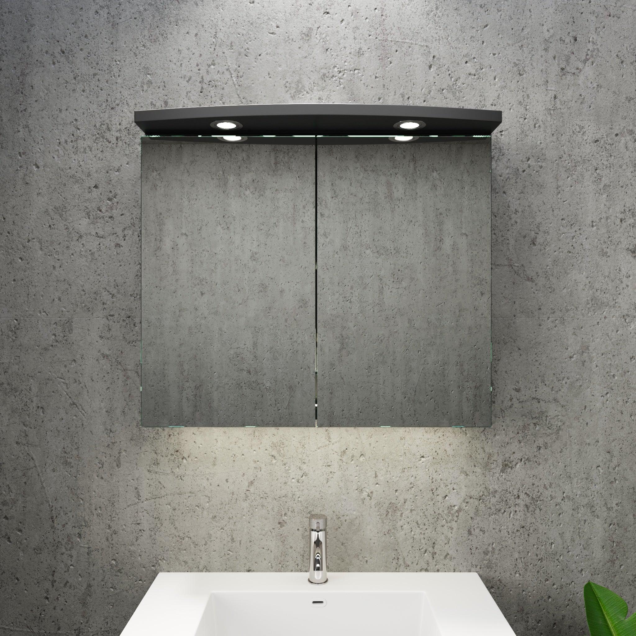 Fjäll LED Mirror Cabinet with Round Top Panel, matt black