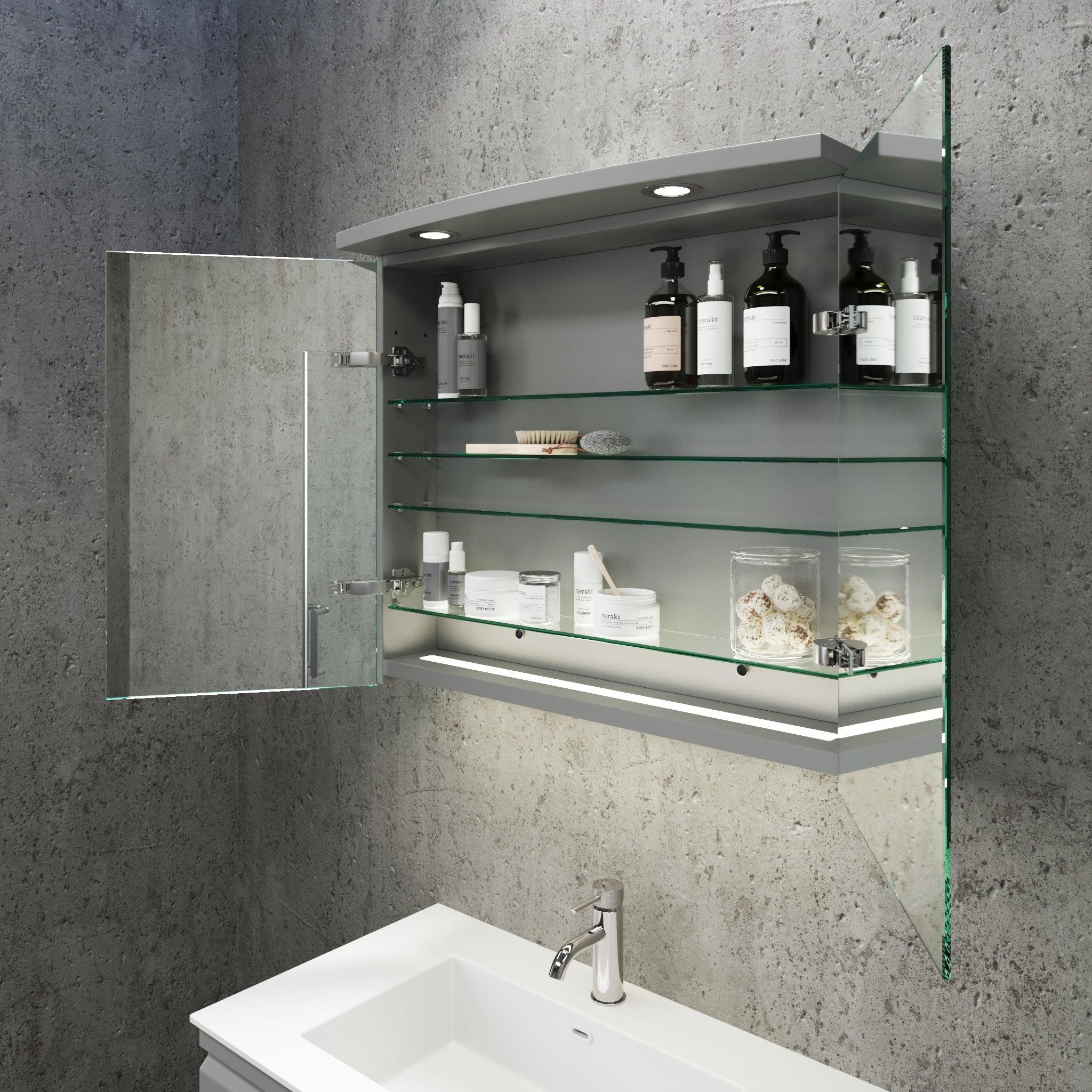 Fjäll LED Spegelskåp med Rund Topppanel, mattgrå