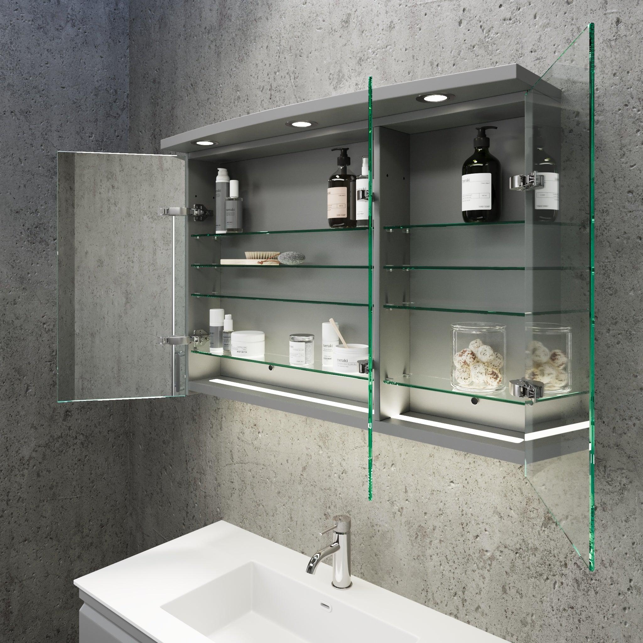 Fjäll LED Spegelskåp med Rund Topppanel, mattgrå