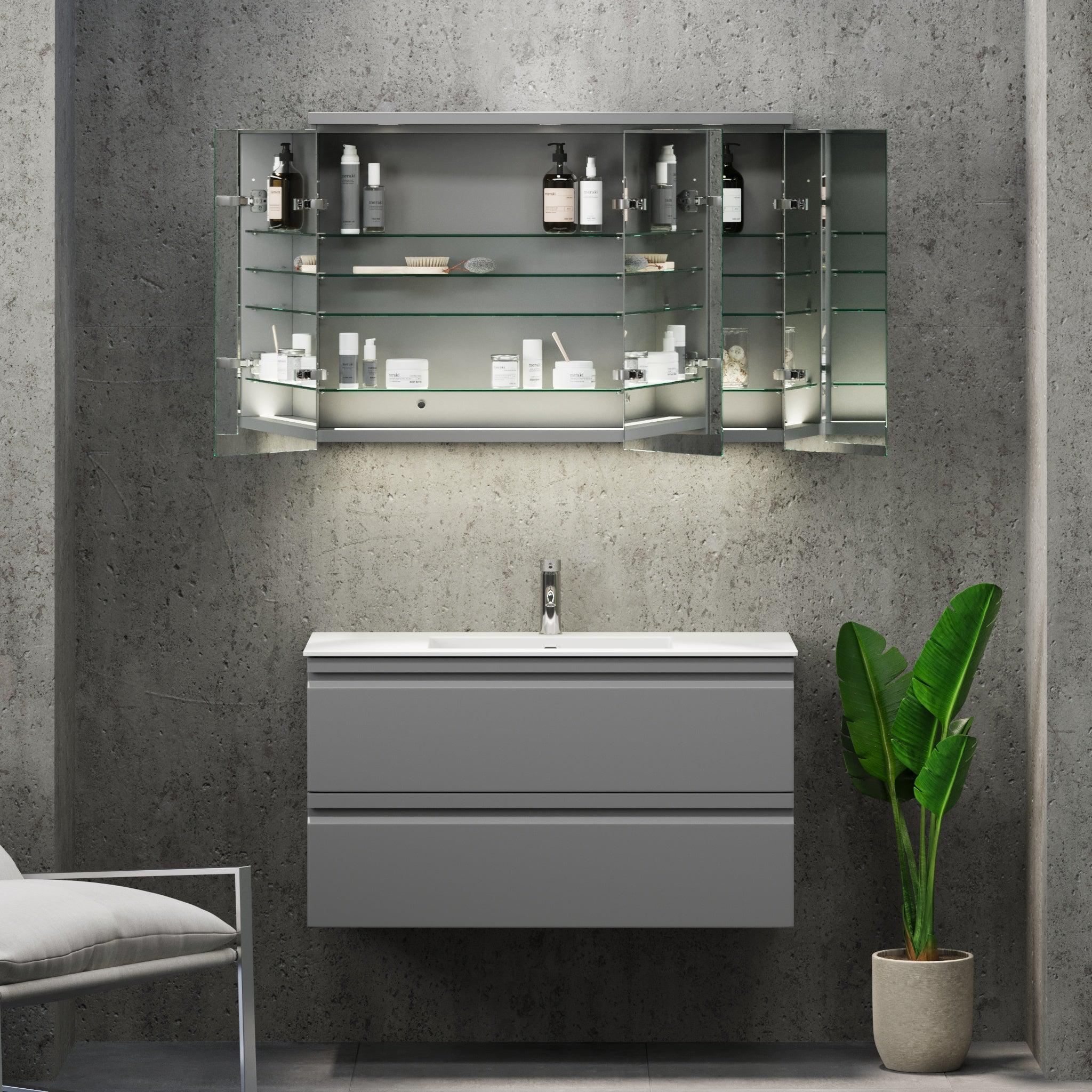 Fjäll LED Spegelskåp med Rund Topppanel, mattgrå