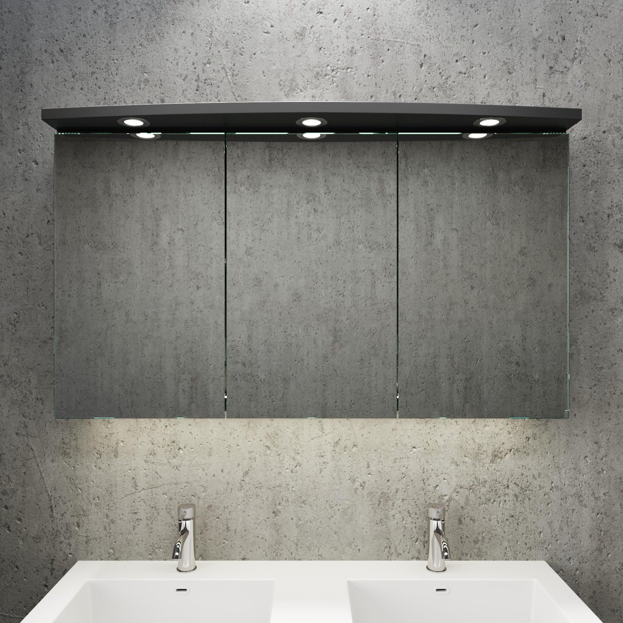 Fjäll LED Mirror Cabinet with Round Top Panel, matt black