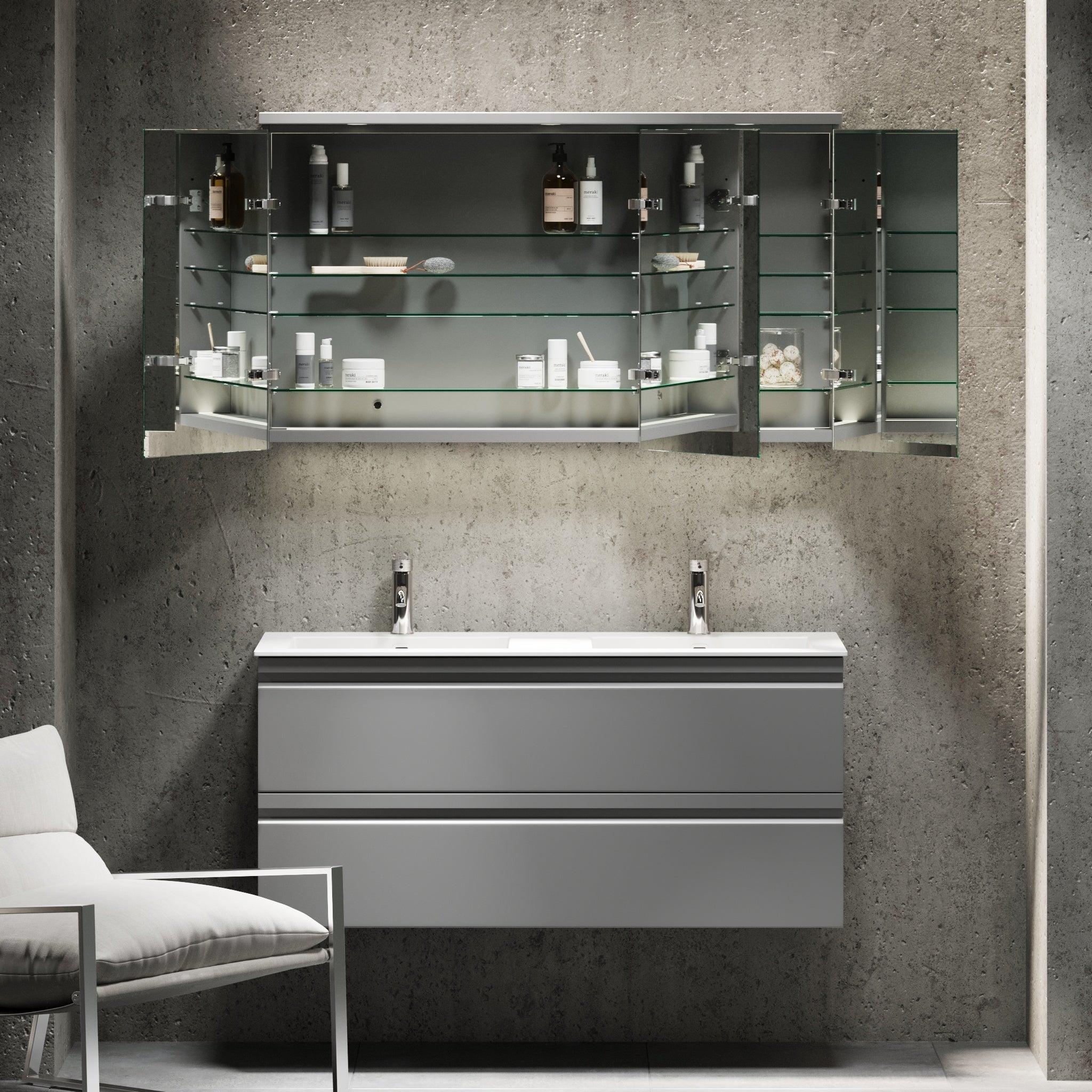 Fjäll LED Spegelskåp med Rund Topppanel, mattgrå