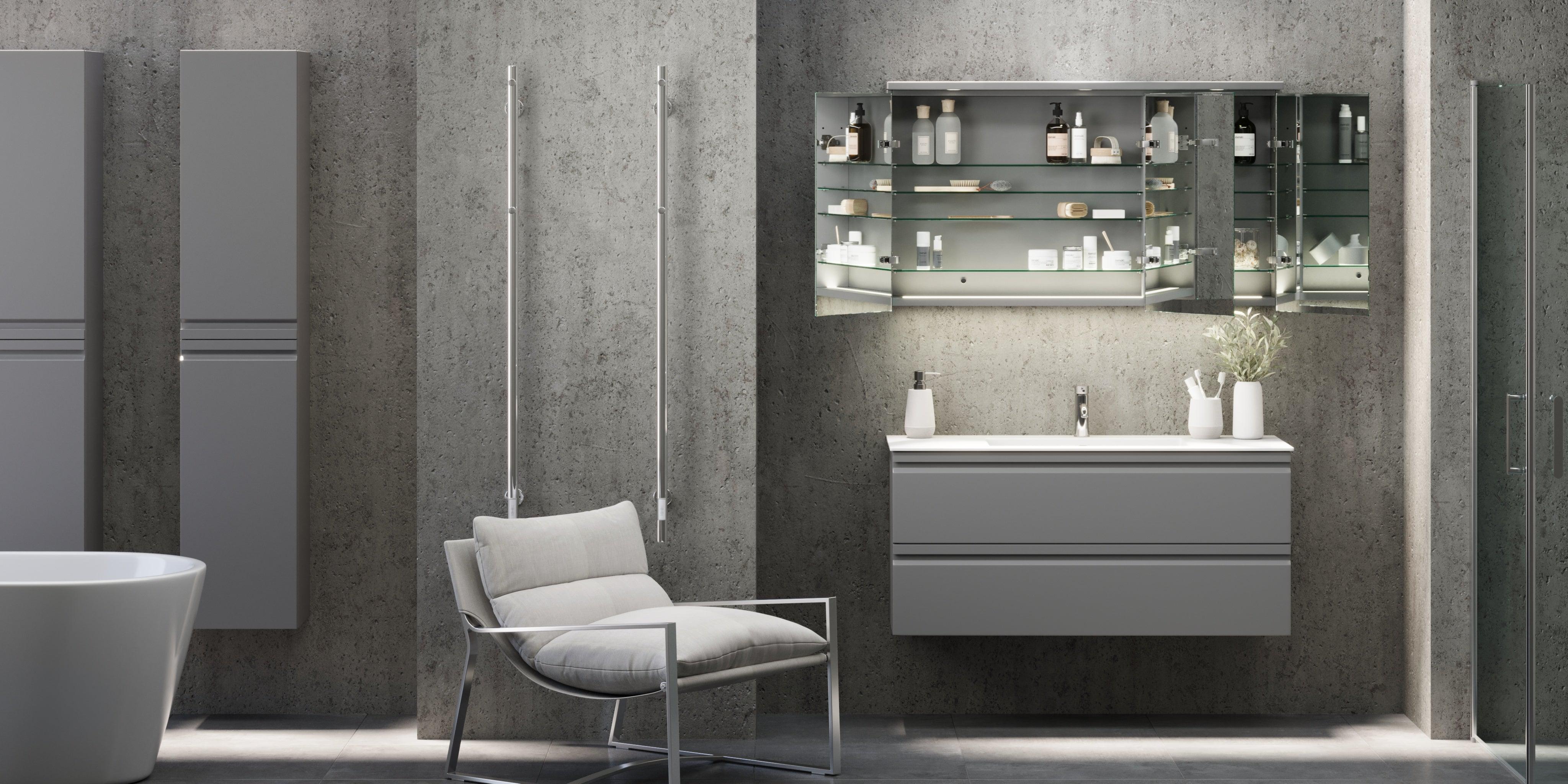 Fjäll LED Spegelskåp med Rund Topppanel, mattgrå