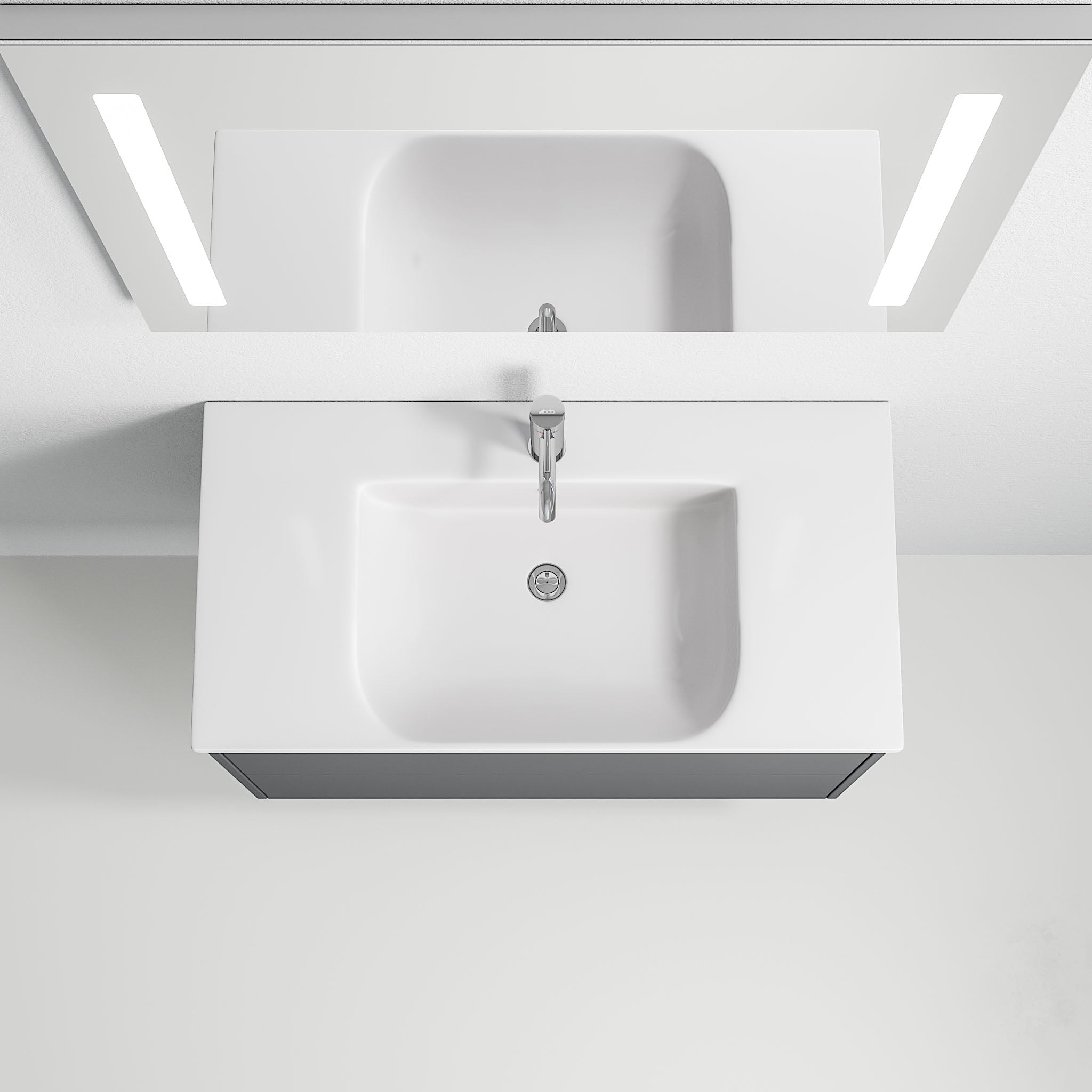 Bathroom furniture with classic integrated fronts - 90x46x58 cm - grey anthracite - ceramic basin - Nolvik