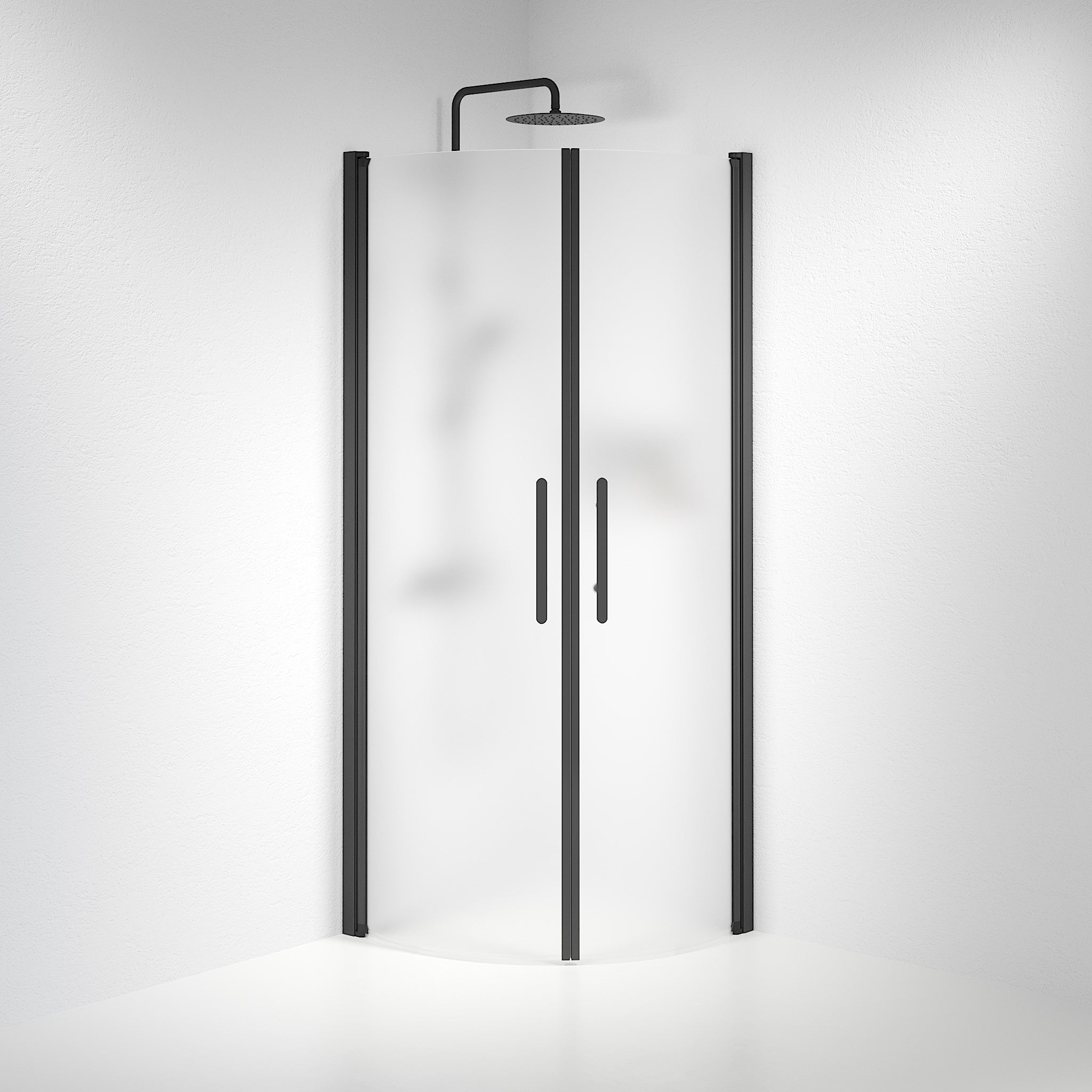 Vänern Duschvägg, Rund, svart Profil, matt glas