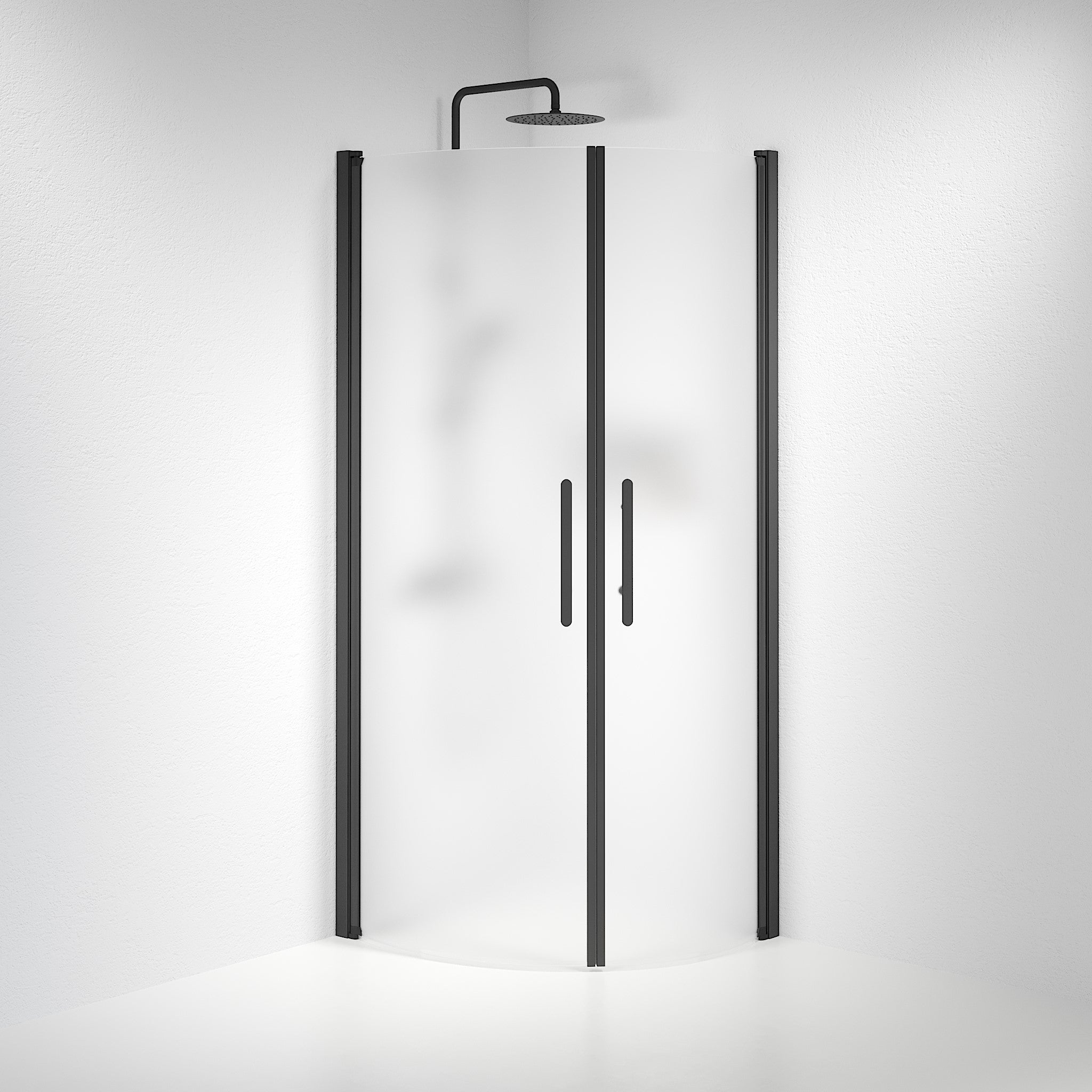 Vänern Duschvägg, Rund, svart Profil, matt glas