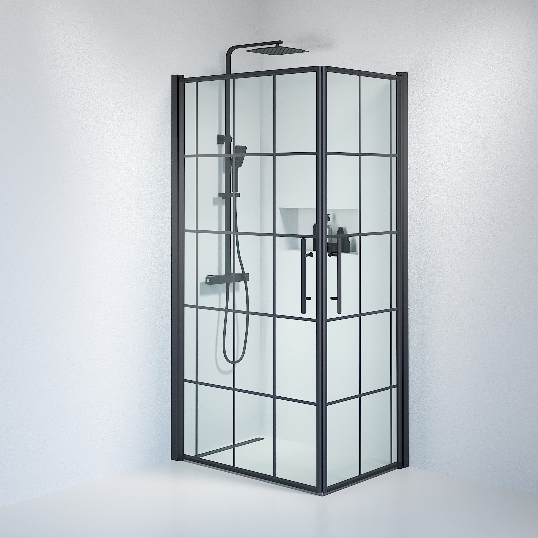 Vänern Duschvägg, Fyrkantig, svart Profil, svart Ramglas