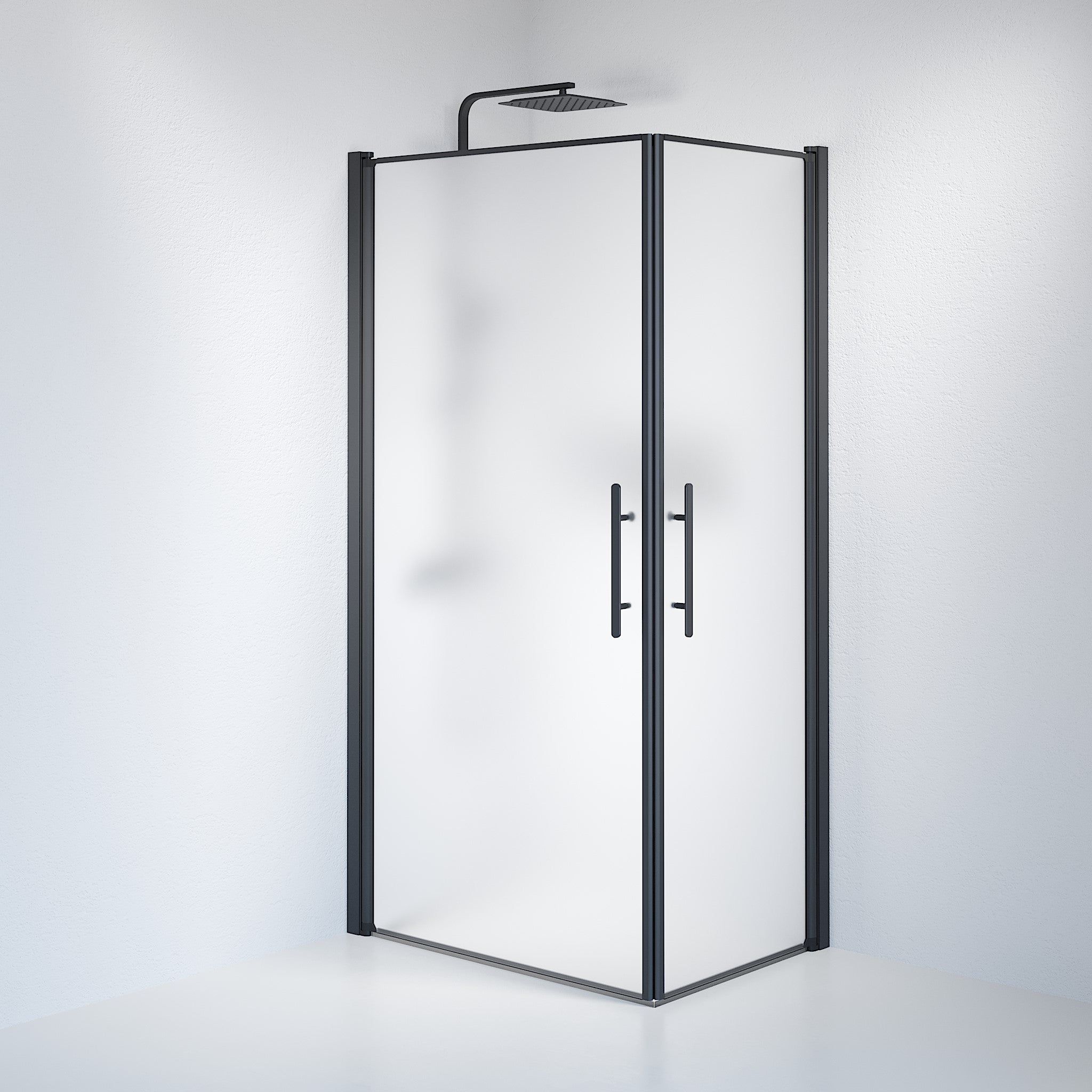 Vänern Duschvägg, fyrkantig, svart Profil, matt glas