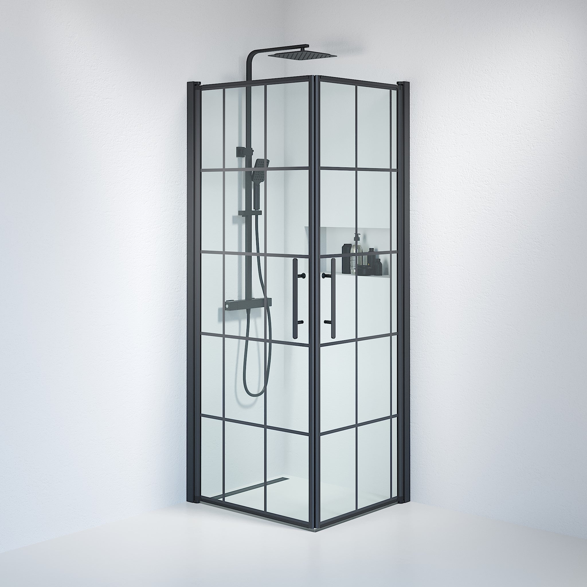 Vänern Duschvägg, Fyrkantig, svart Profil, svart Ramglas