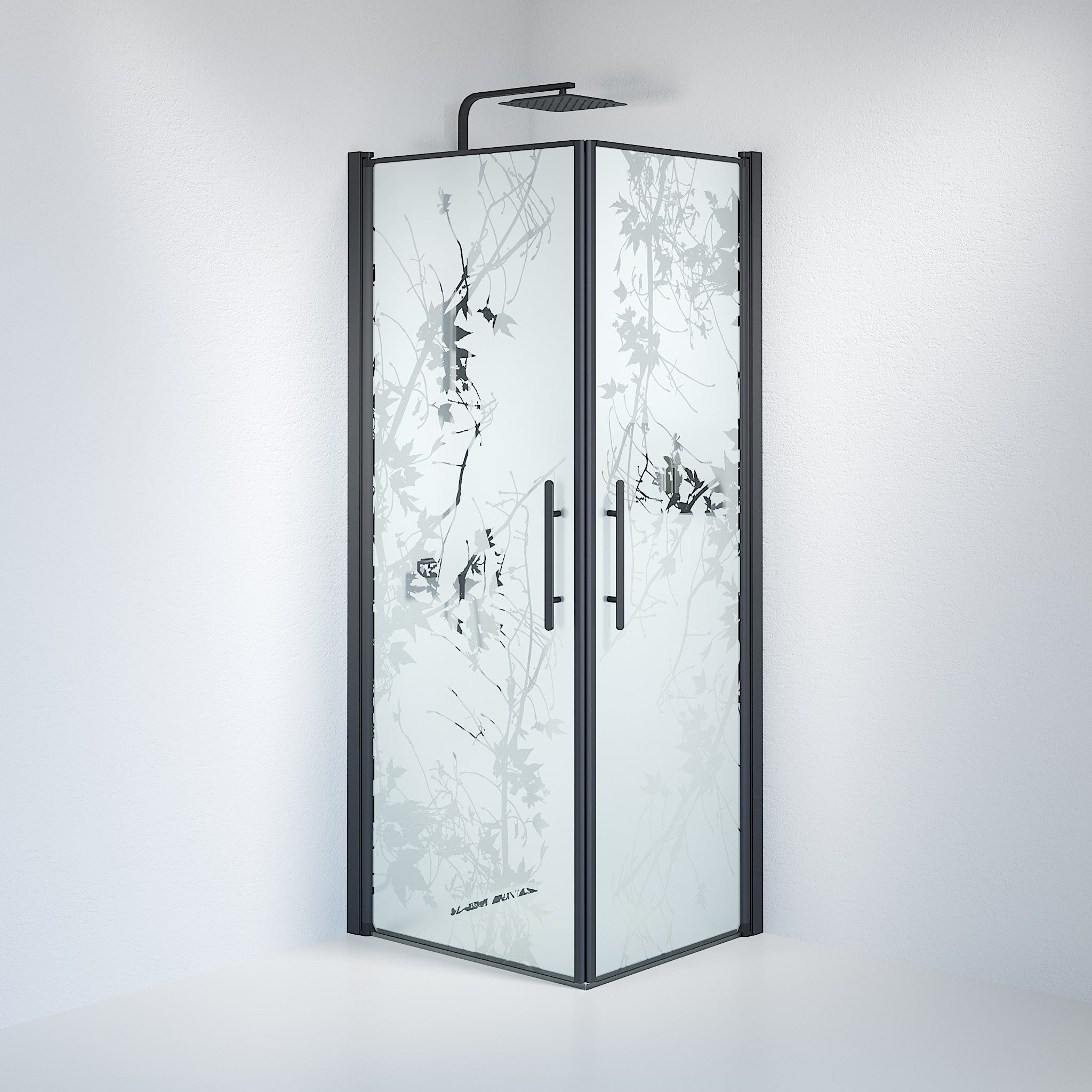 Vänern Duschvägg, Fyrkantig, svart Profil, Dekorglas