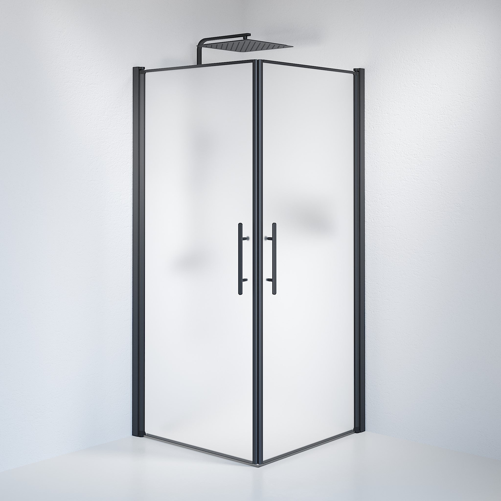 Vänern Duschvägg, fyrkantig, svart Profil, matt glas