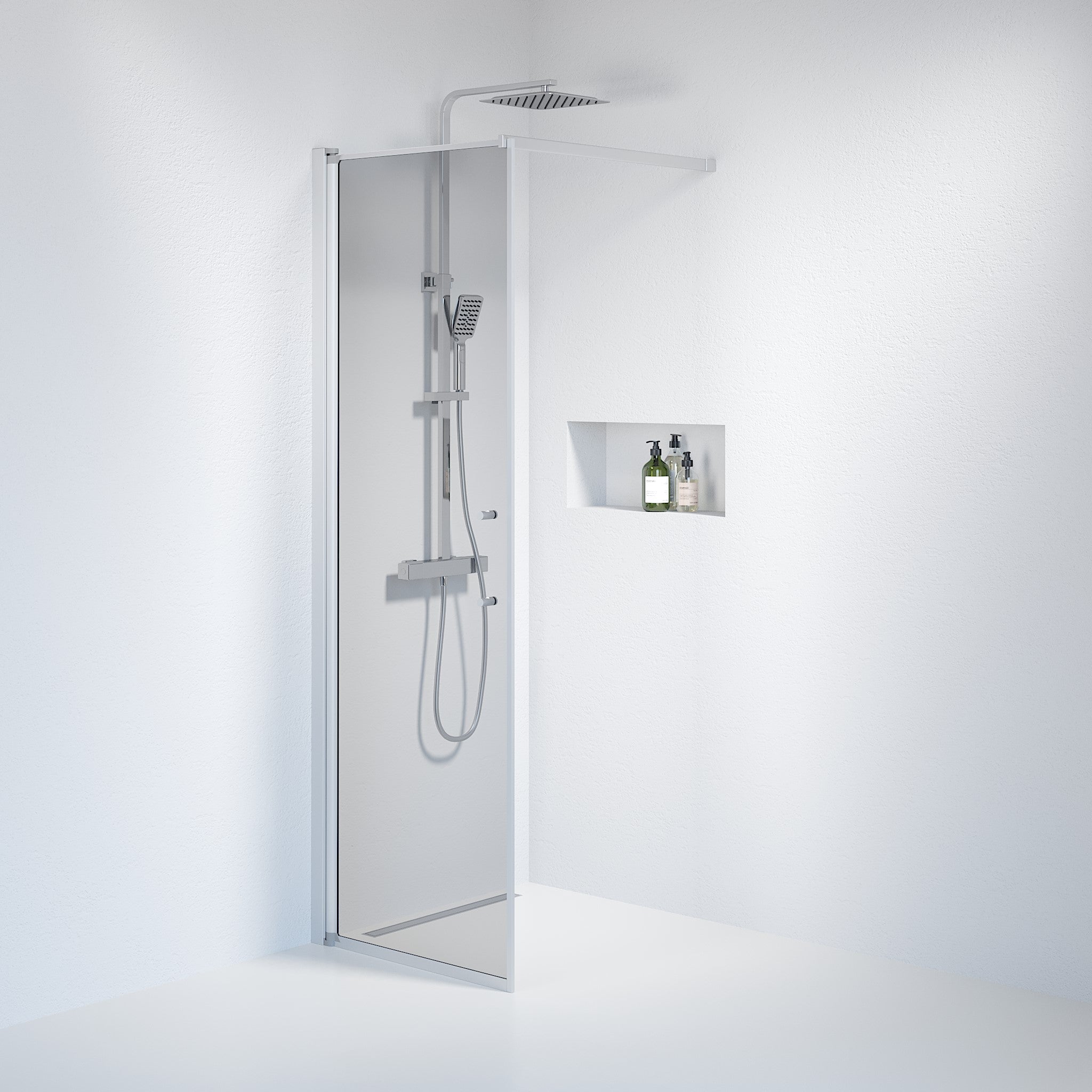 Vänern Duschvägg, Profil av borstad aluminium, Mörktonat glas