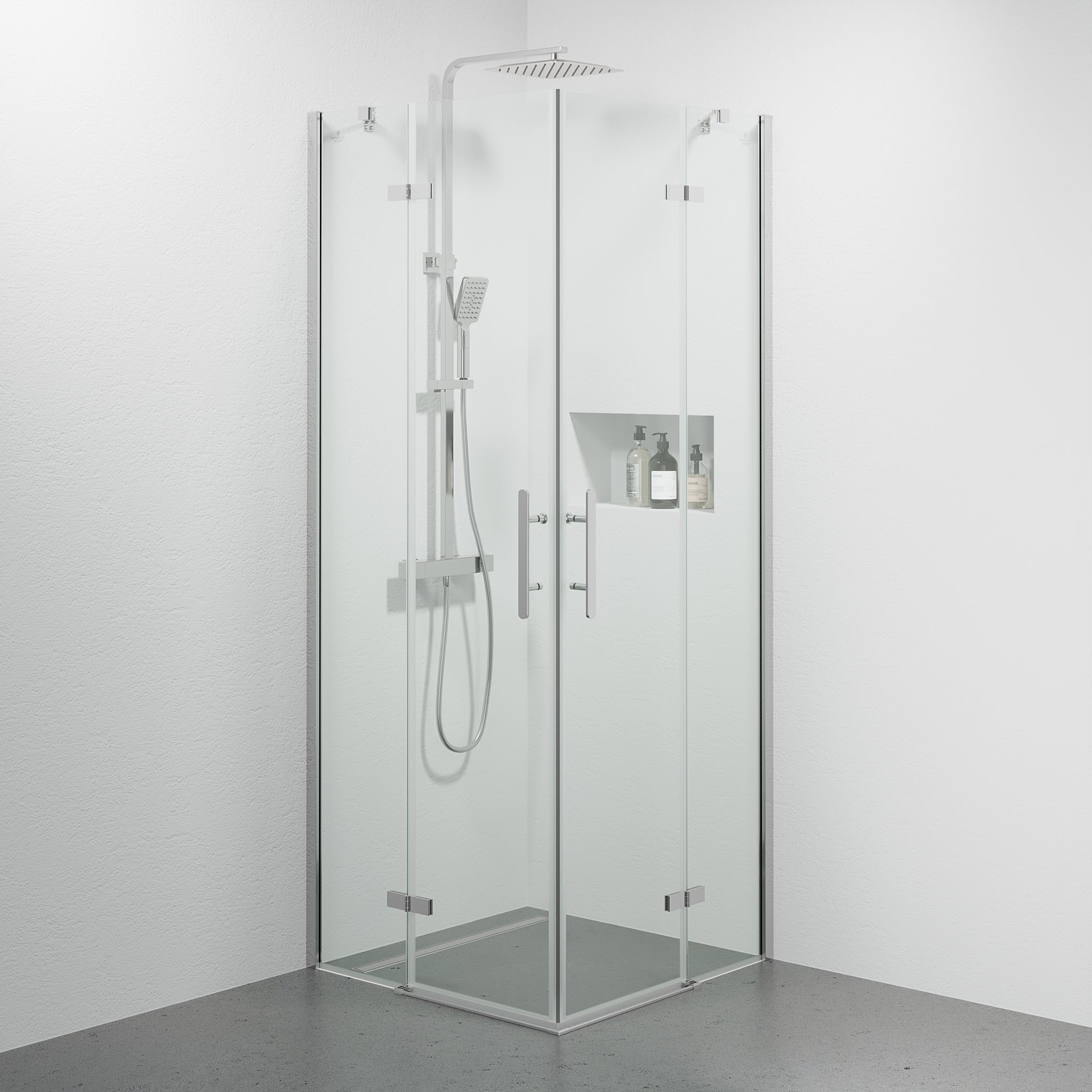 Rämen Duschvägg, Fyrkantig, Kromprofil, Klarglas