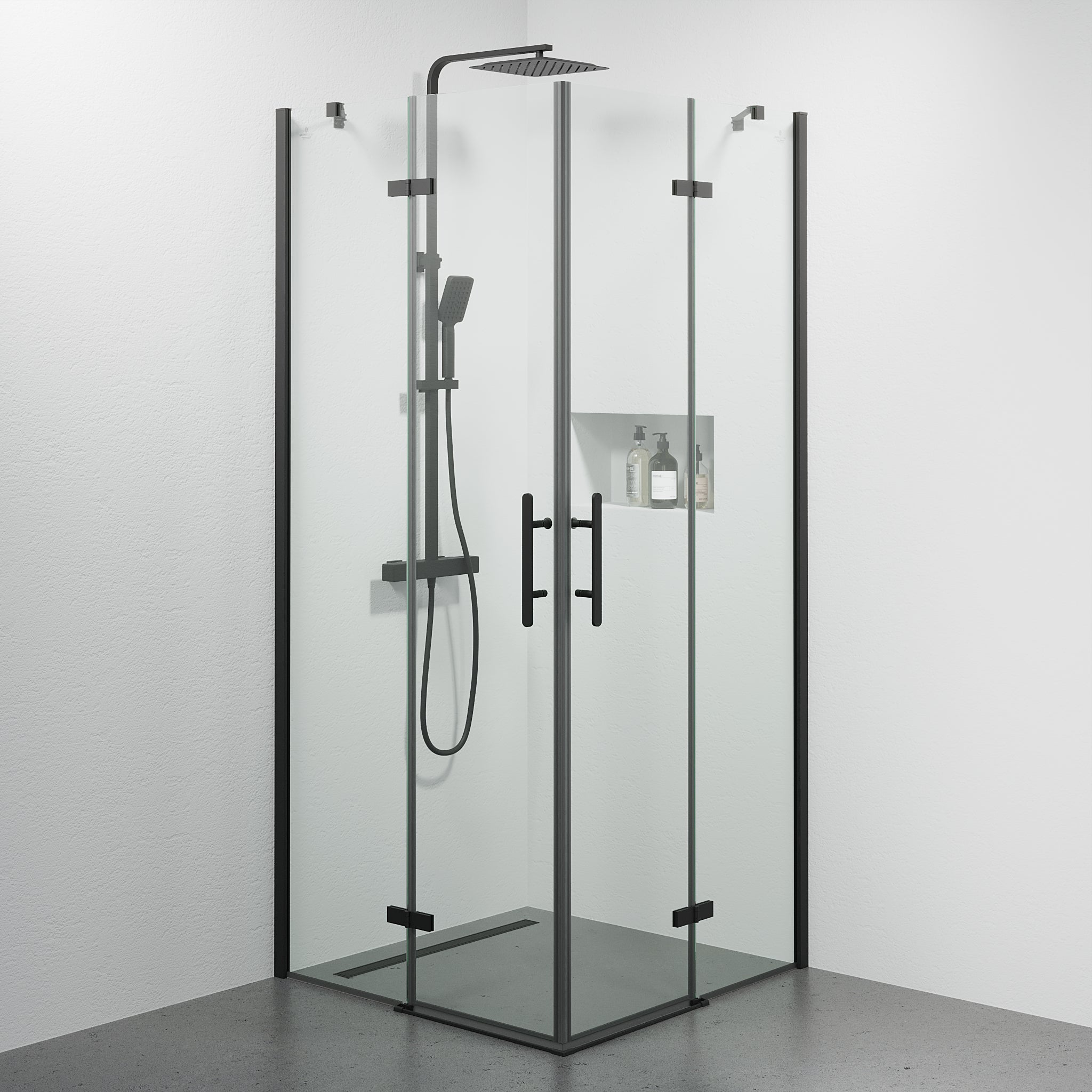 Rämen Duschvägg, Fyrkantig, Svart Profil, Klarglas