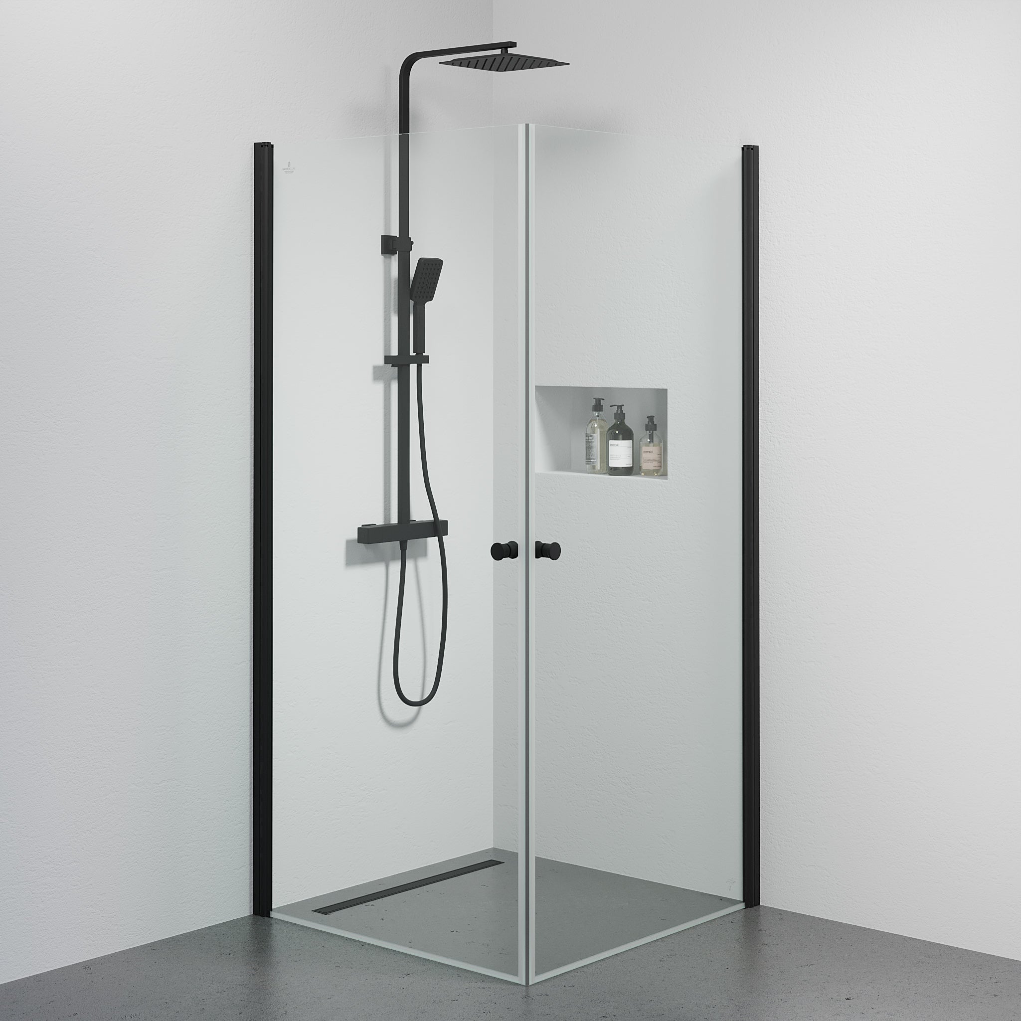 Tulsa Shower Enclosure, Square, Black Profile, Clear Glass