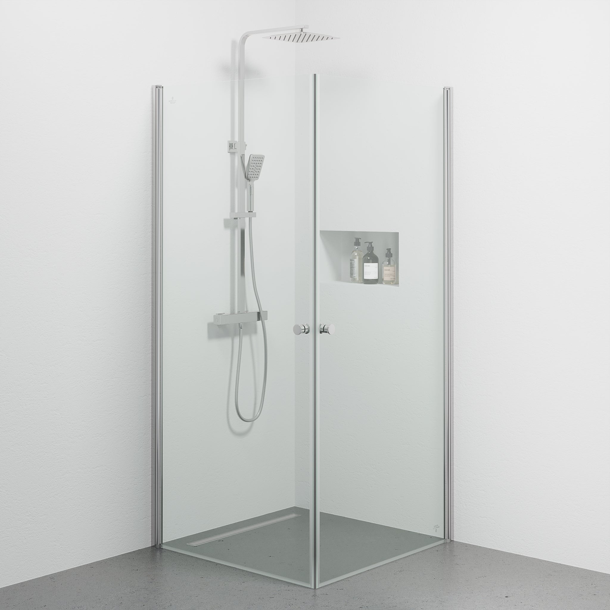 Tulsa duschvägg, fyrkantigt, klart glas, kromprofil