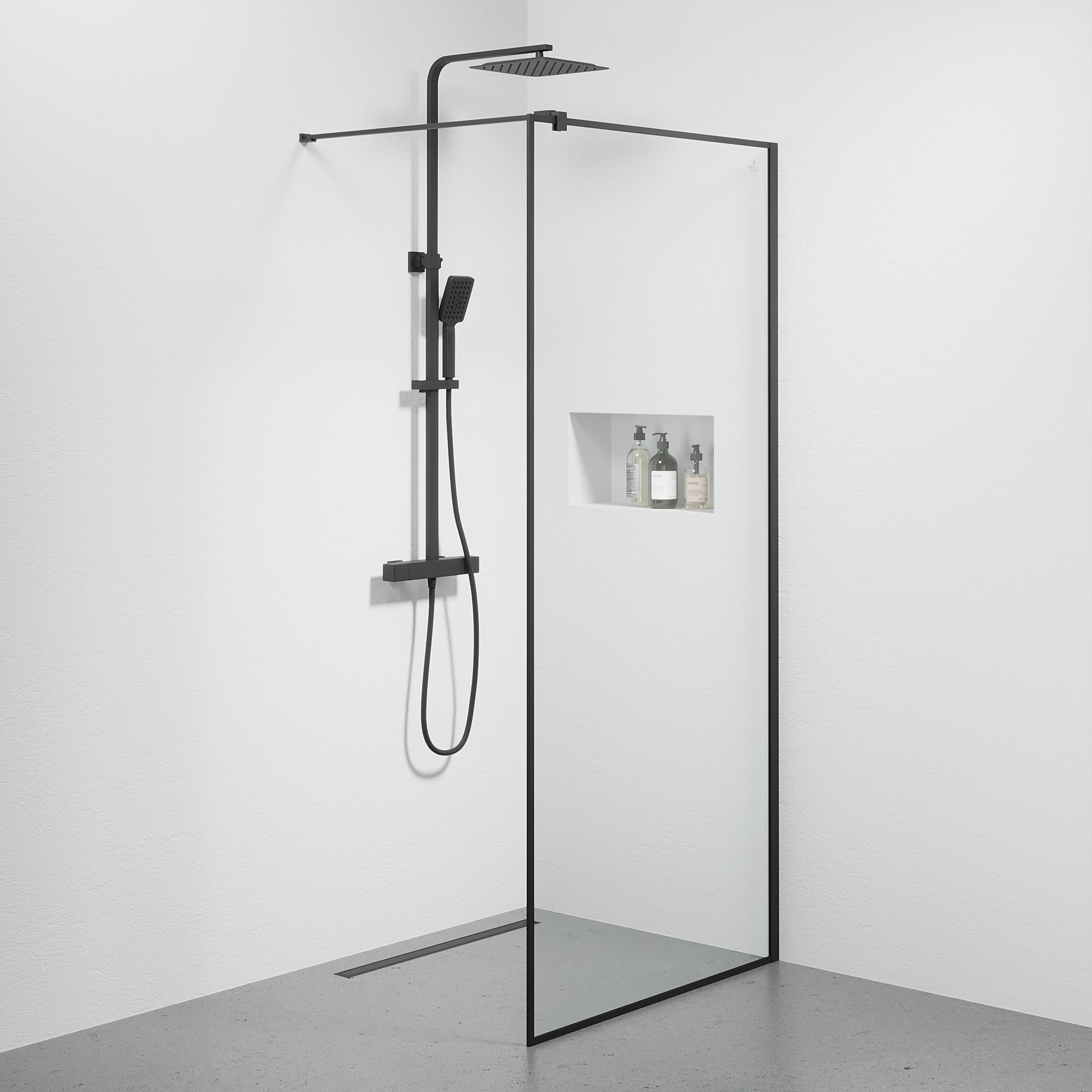 Tulsa Duschvägg, Svart Profil, Klart Glas