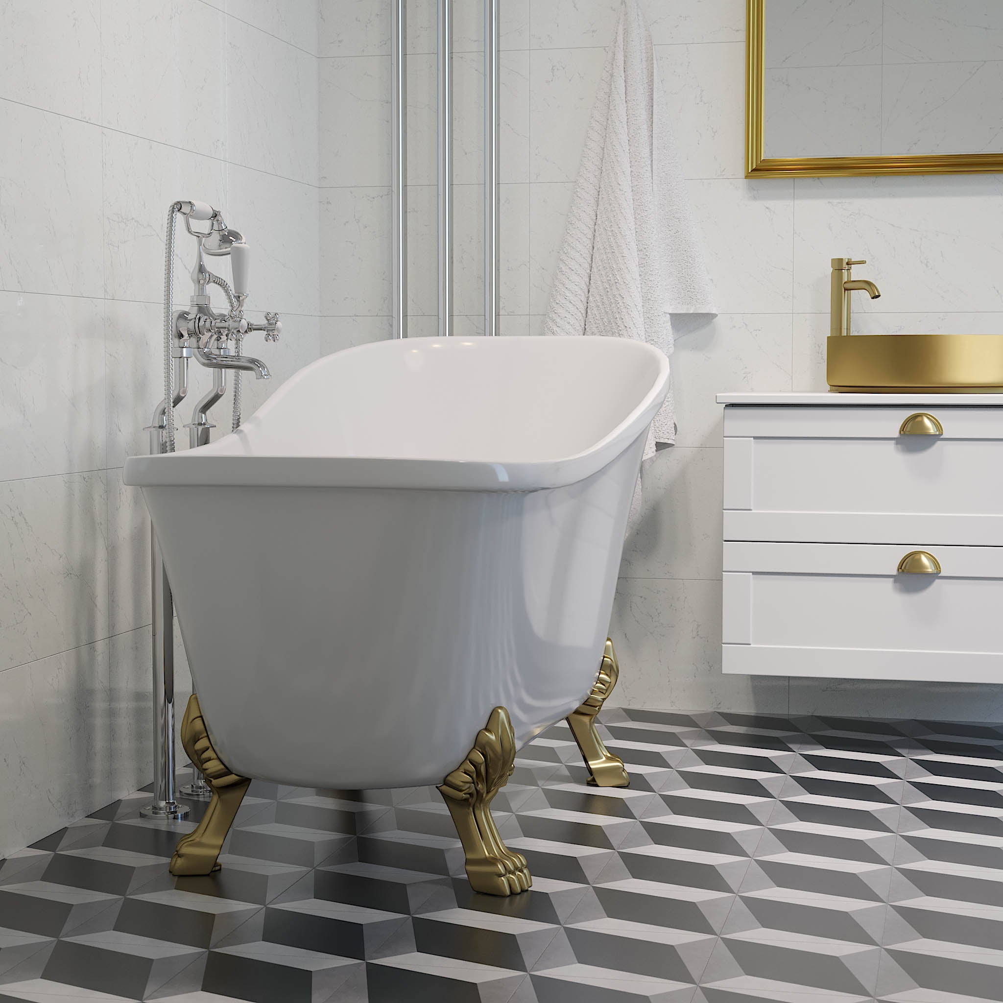 Svinkløv Badekar 160 cm med løvefødder, hvid højglans