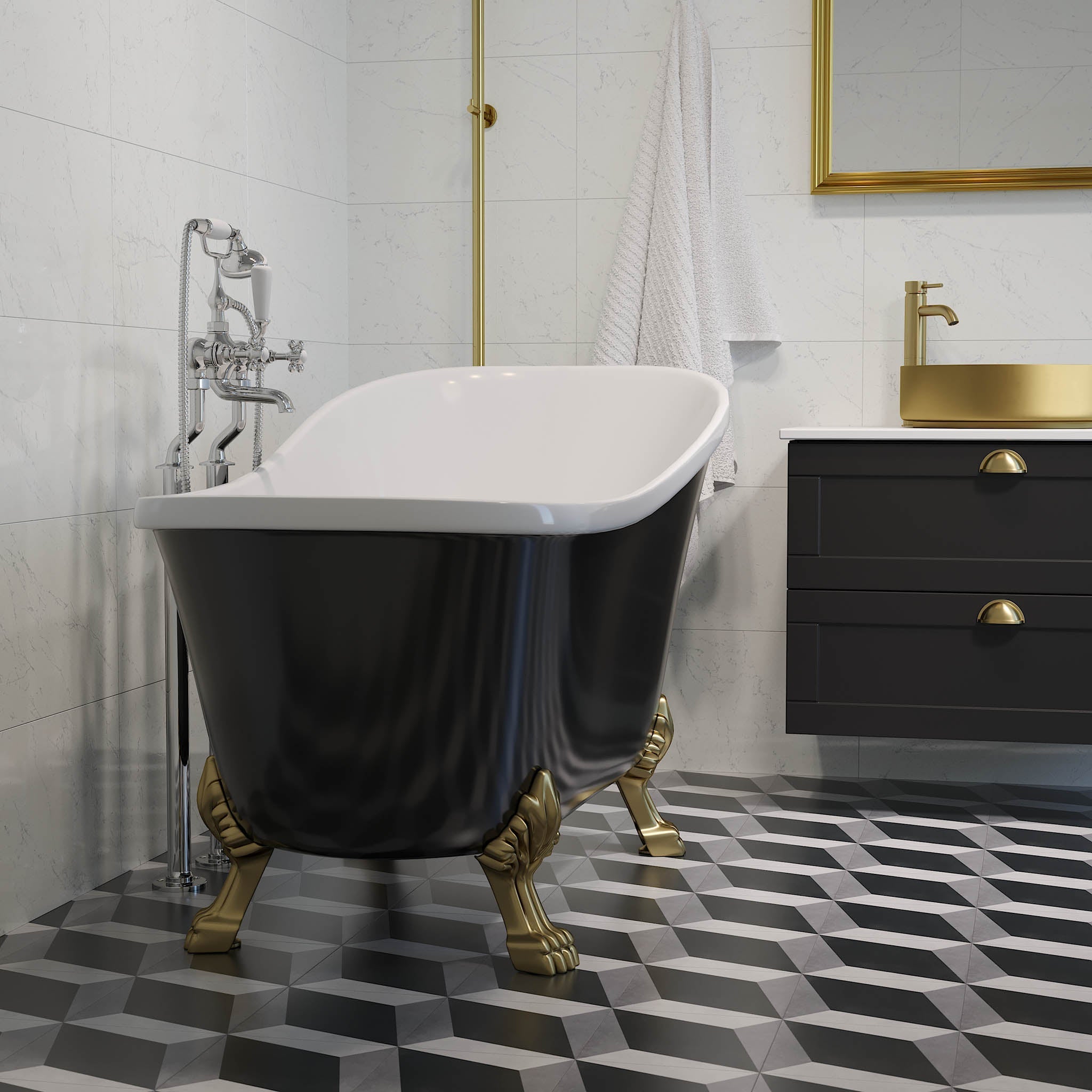 Svinkløv, Bathtub Set - Code, Brass Shiny - 160 cm