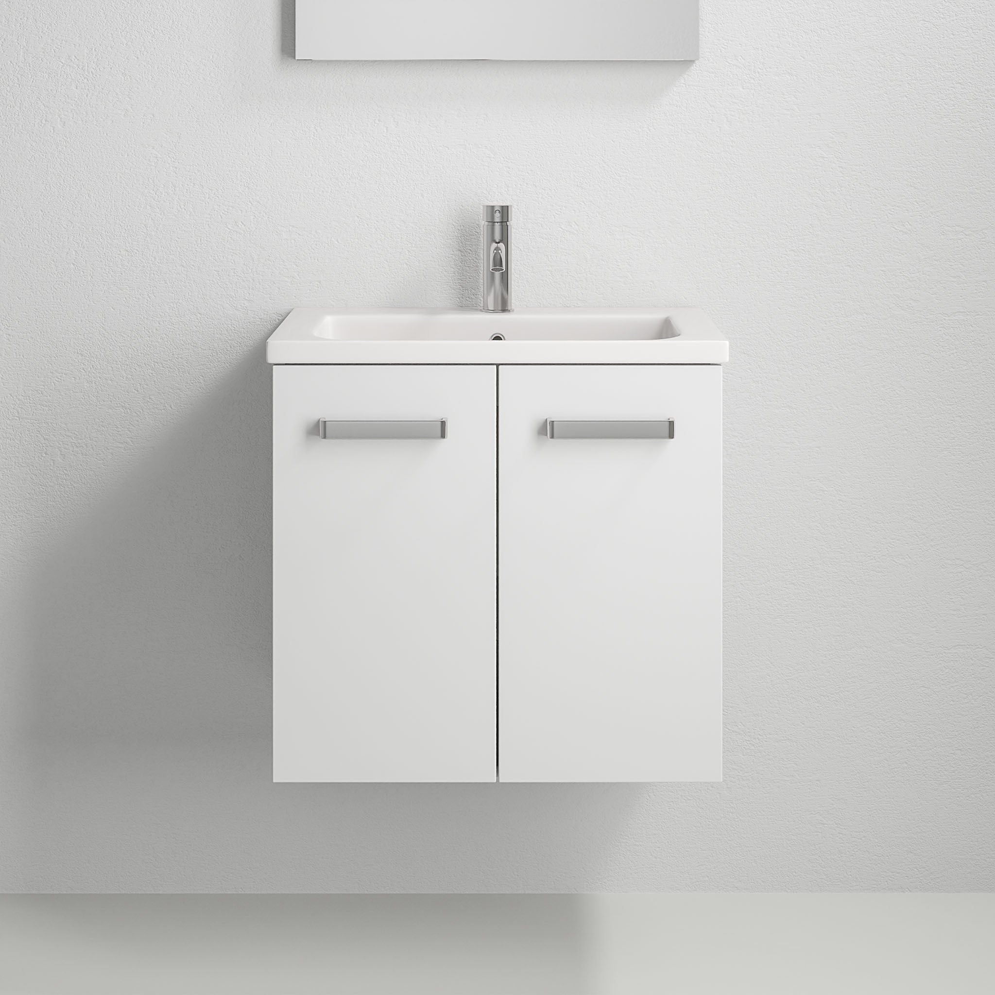 Bathroom furniture with two doors - 60x46x57 cm - white mat - ceramic basin - Nord