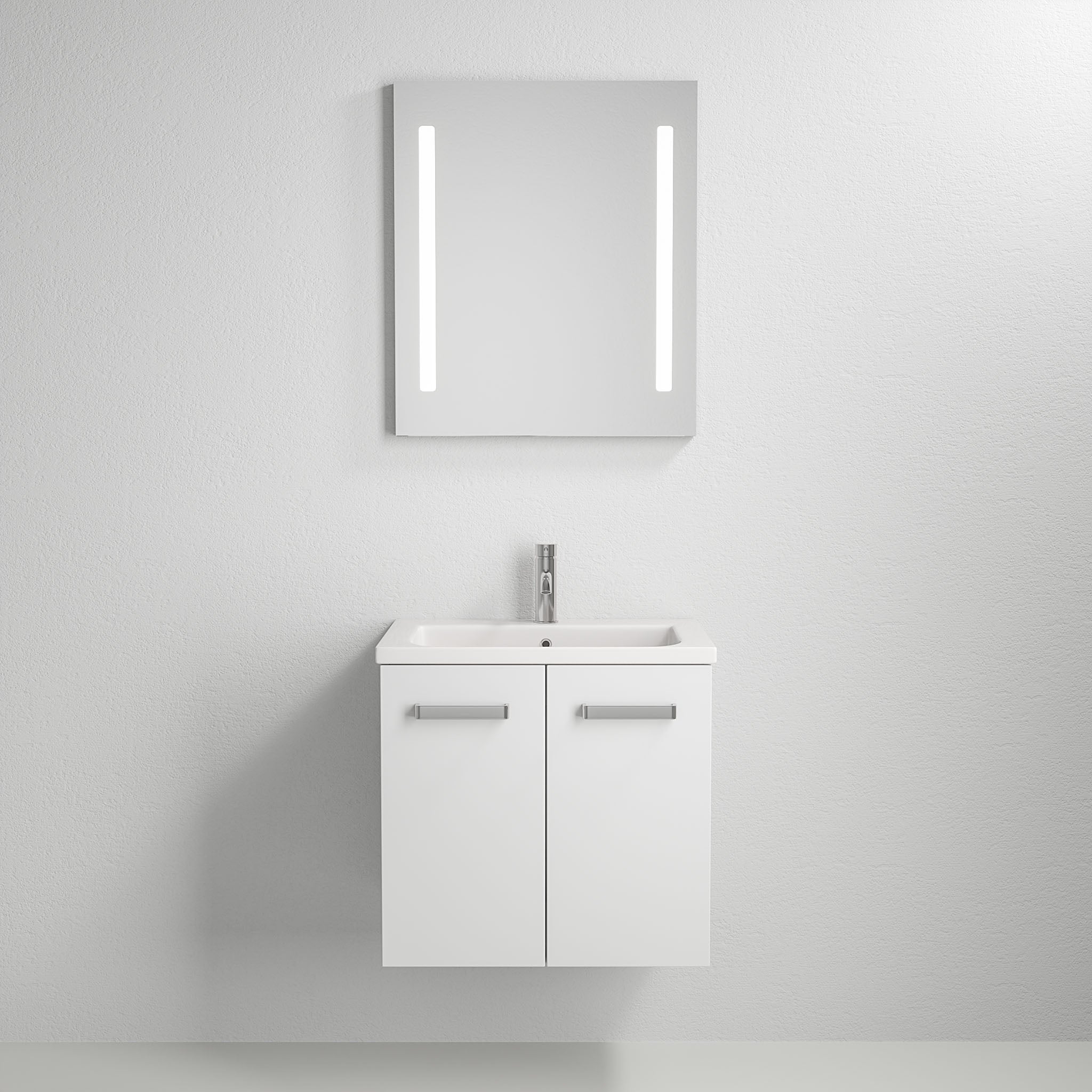 Bathroom furniture with two doors - 60x46x57 cm - white mat - ceramic basin - Nord