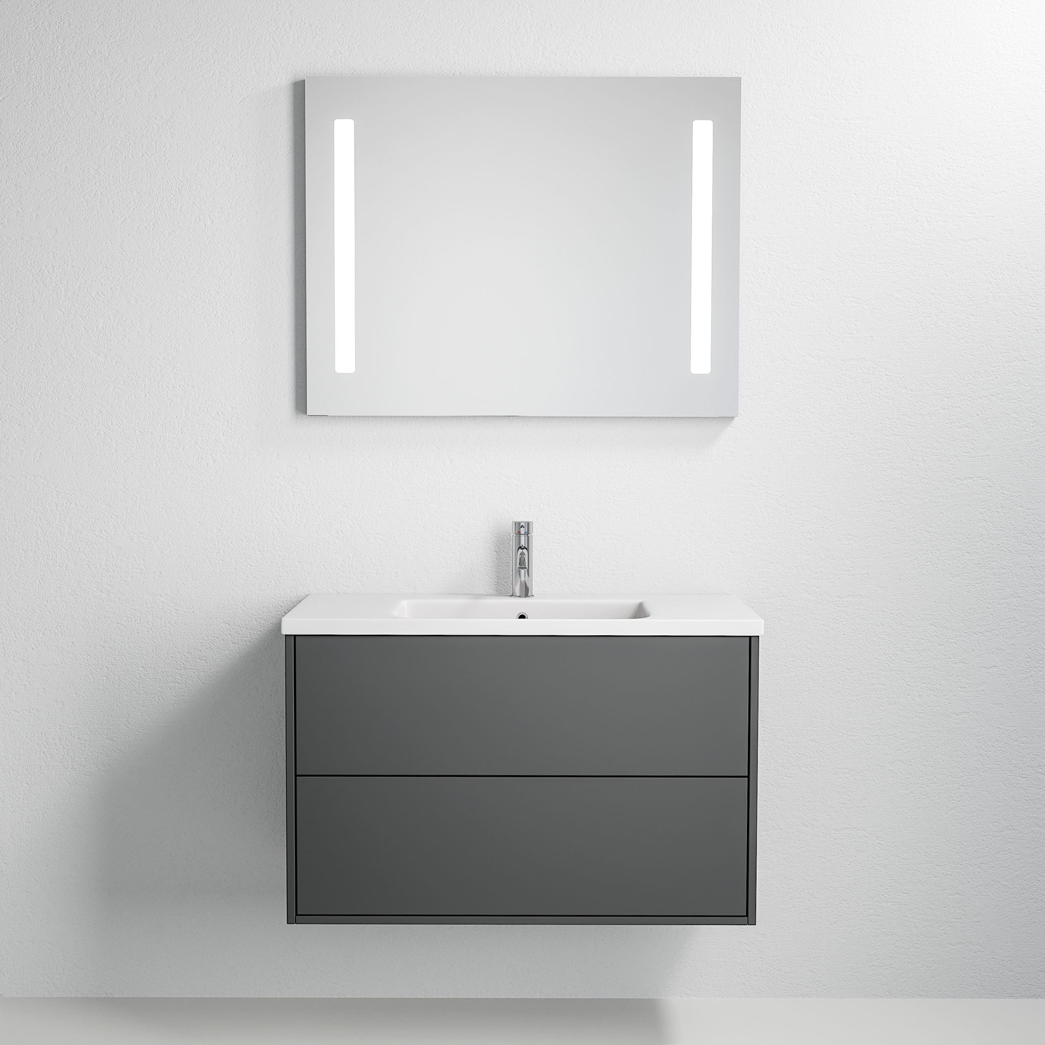 Bathroom furniture with classic integrated fronts - 90x46x58 cm - grey anthracite - ceramic basin - Nolvik