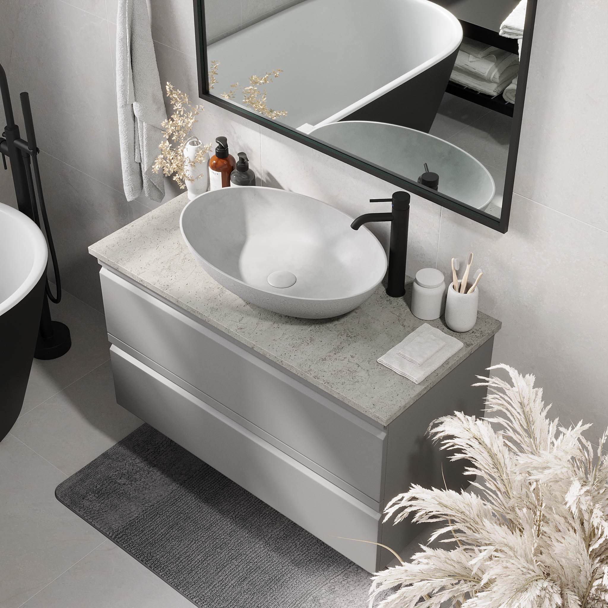 Odda Badrumsmöbler, Grå Matt