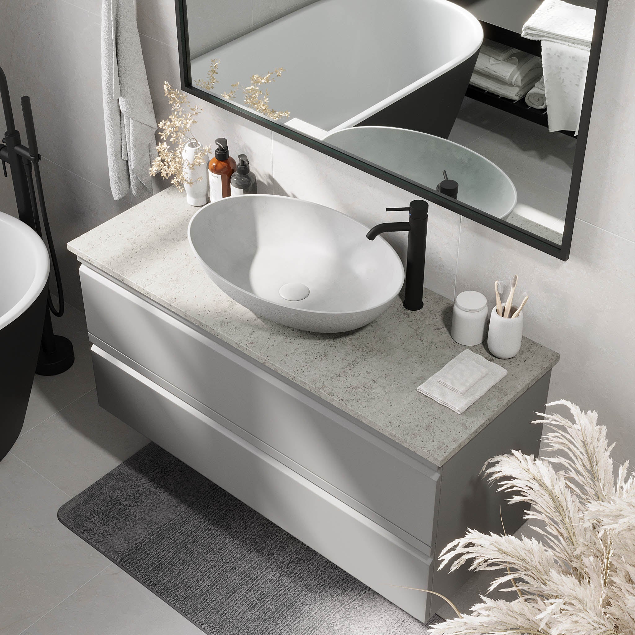 Odda Badrumsmöbler, Grå Matt