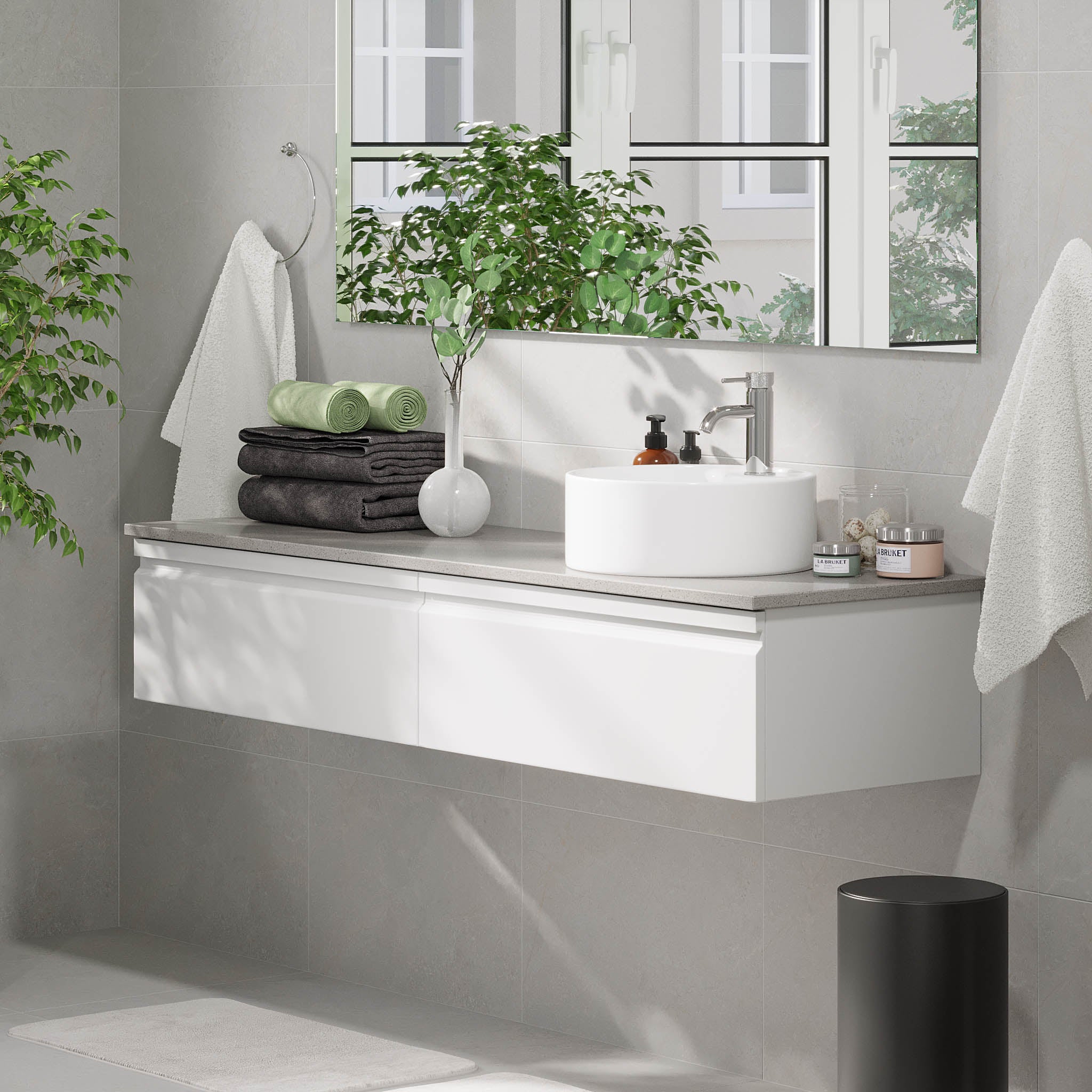 Mirage Bathroom furniture with grey countertop, Matt White