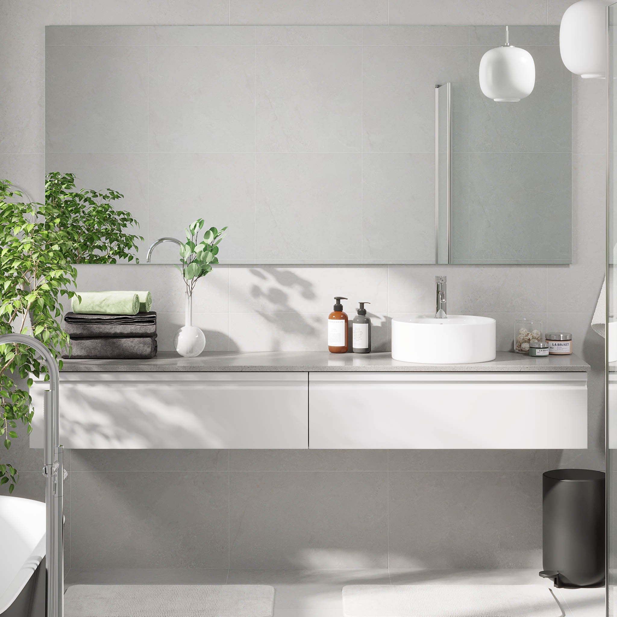 Mirage Bathroom furniture with grey countertop, Matt White