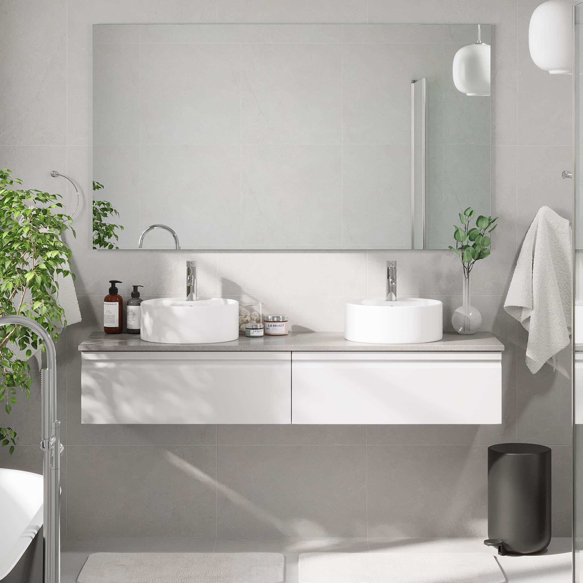 Mirage Bathroom furniture with grey countertop, Matt White
