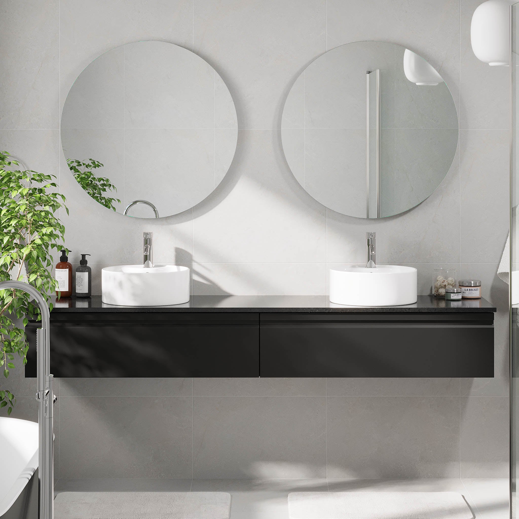 Mirage Bathroom furniture with black countertop, Matt Black