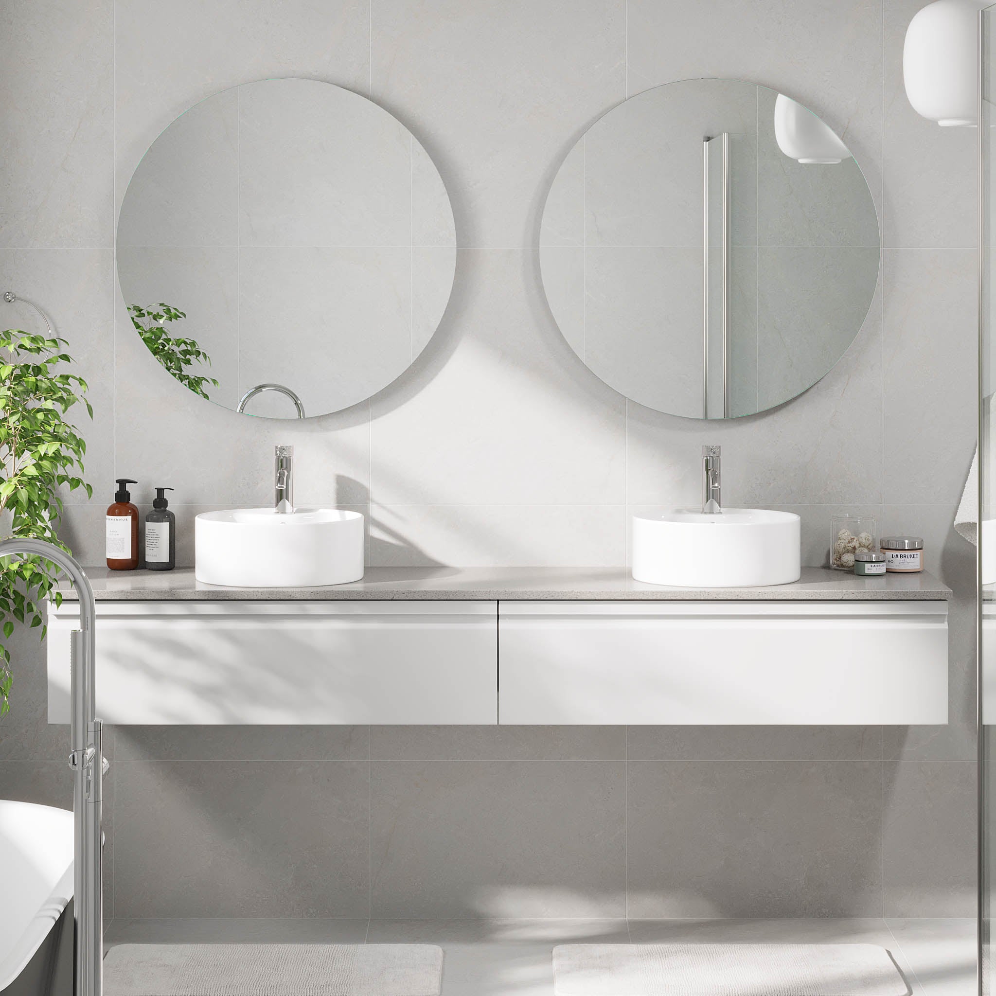 Mirage Bathroom furniture with grey countertop, Matt White