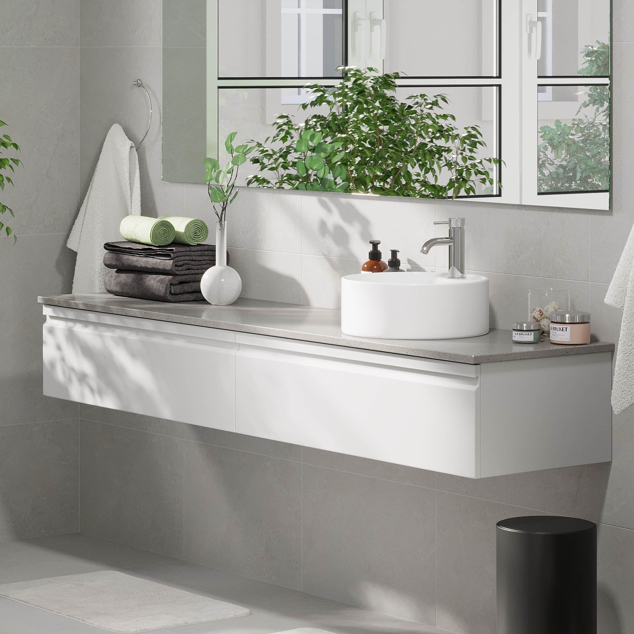 Mirage Bathroom furniture with grey countertop, Matt White