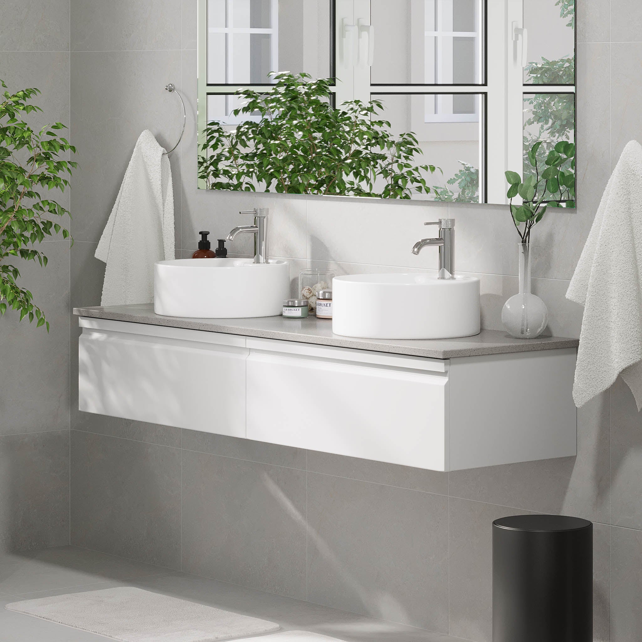 Mirage Bathroom furniture with grey countertop, Matt White