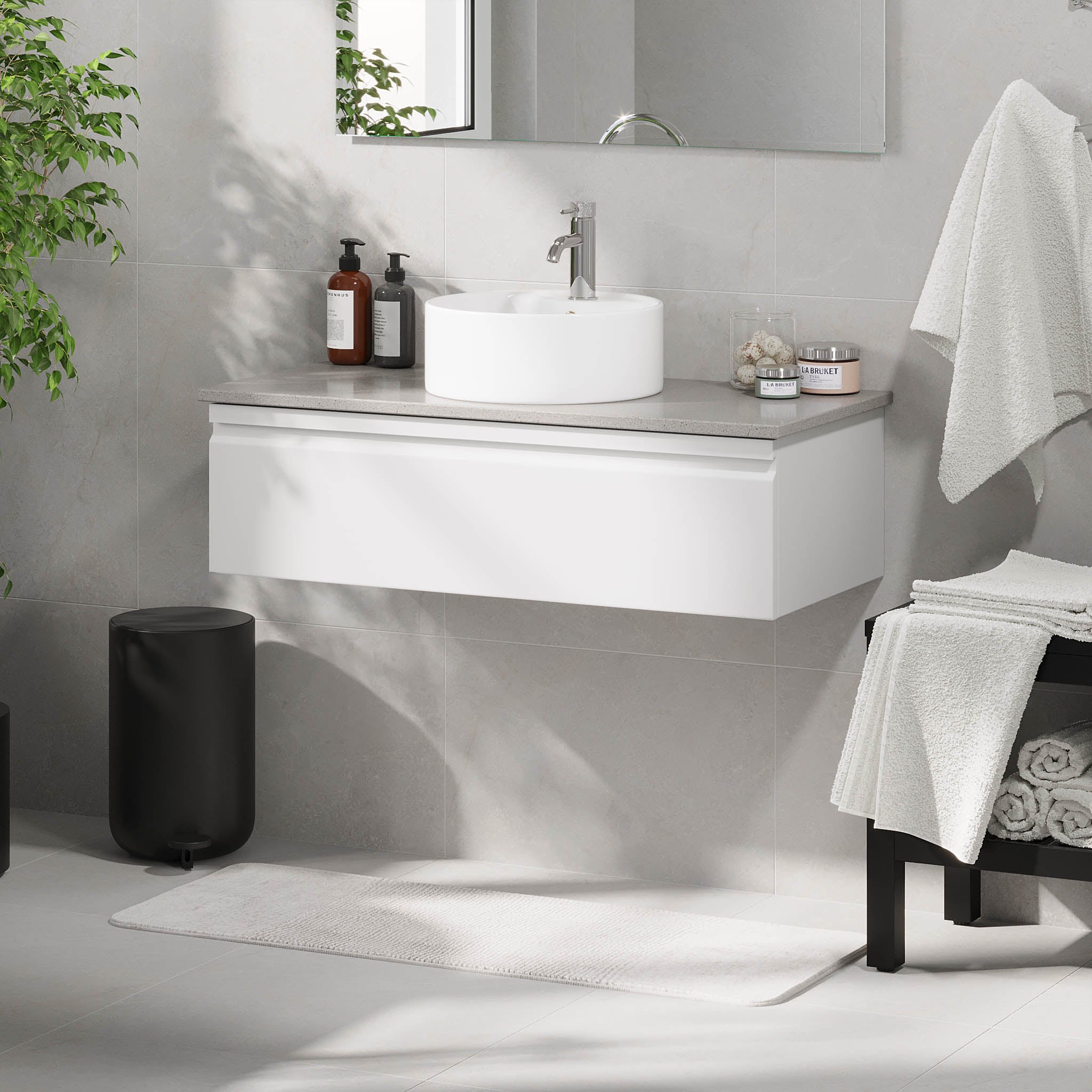 Mirage Bathroom furniture with grey countertop, Matt White