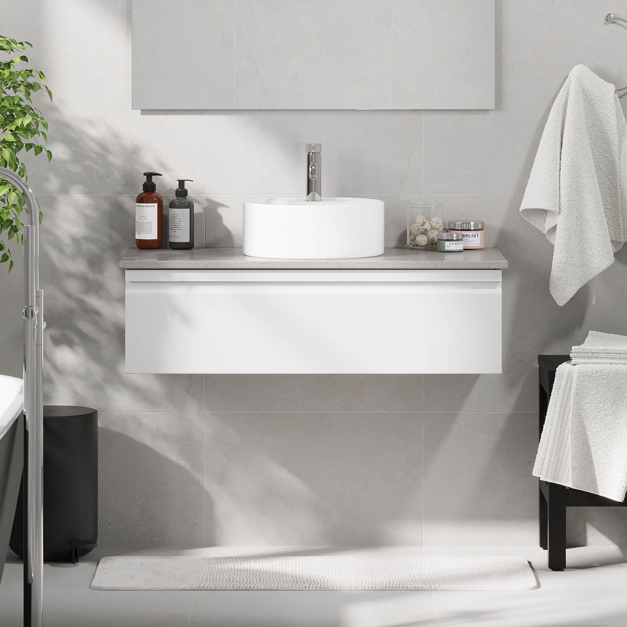 Mirage Bathroom furniture with grey countertop, Matt White
