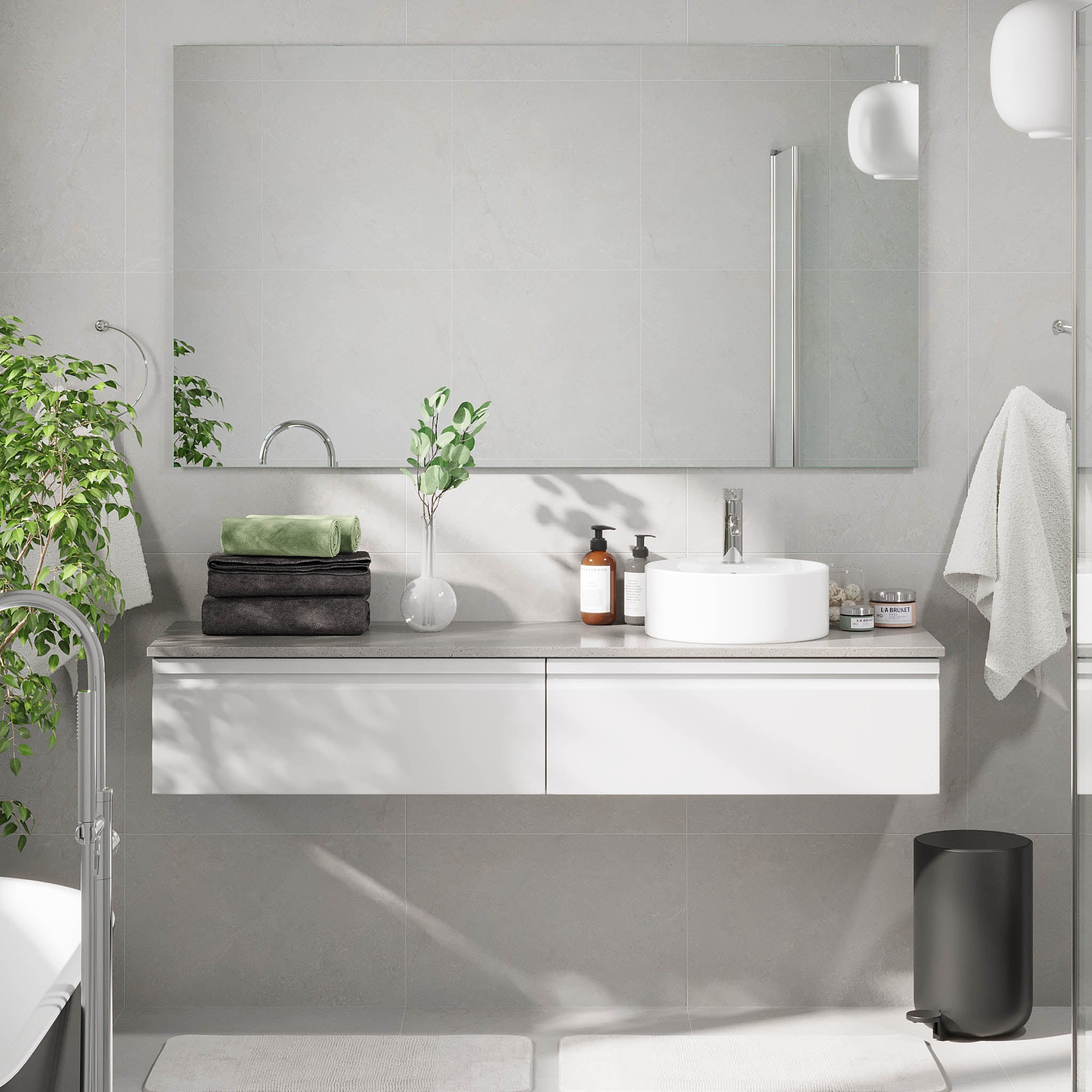 Mirage Bathroom furniture with grey countertop, Matt White