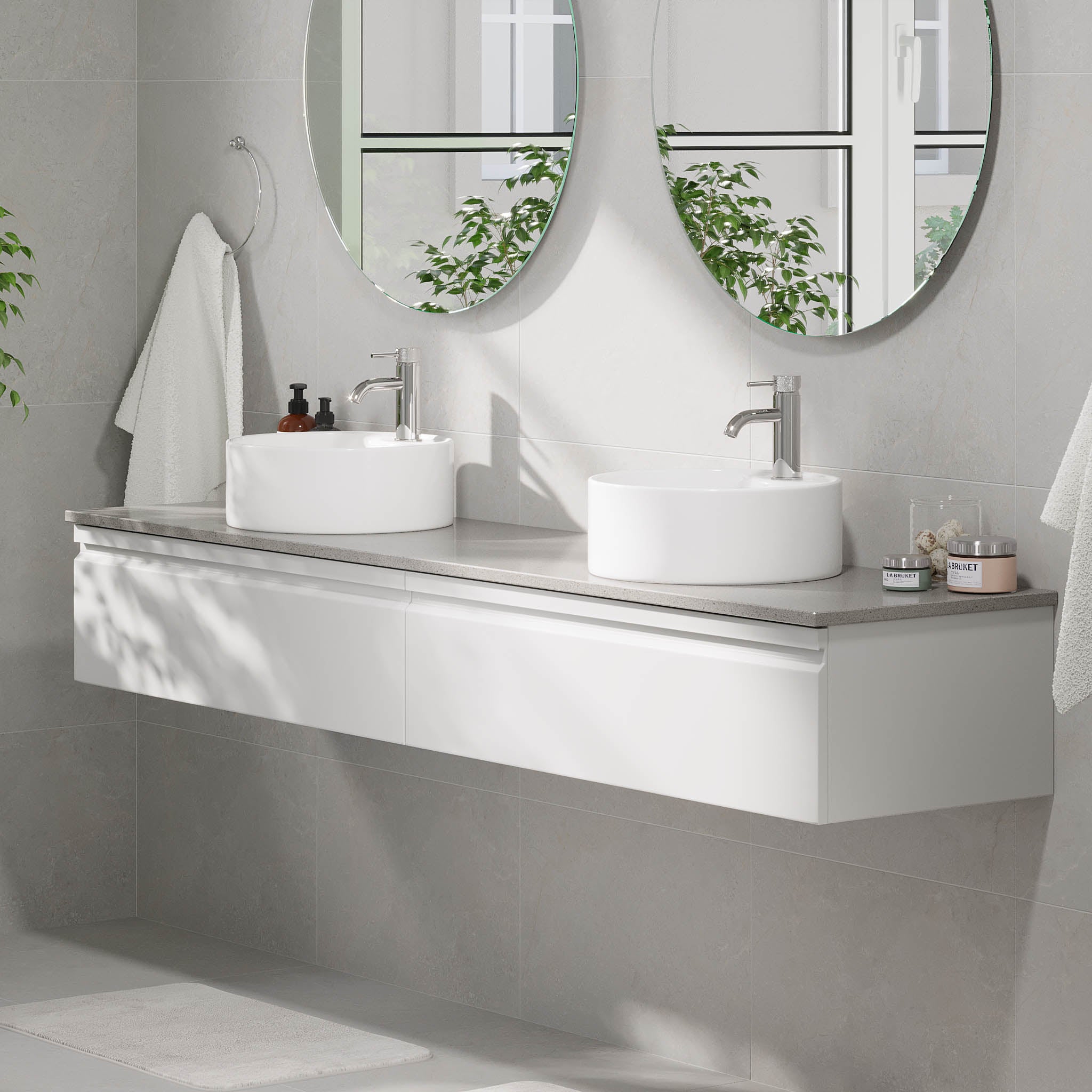 Mirage Bathroom furniture with grey countertop, Matt White