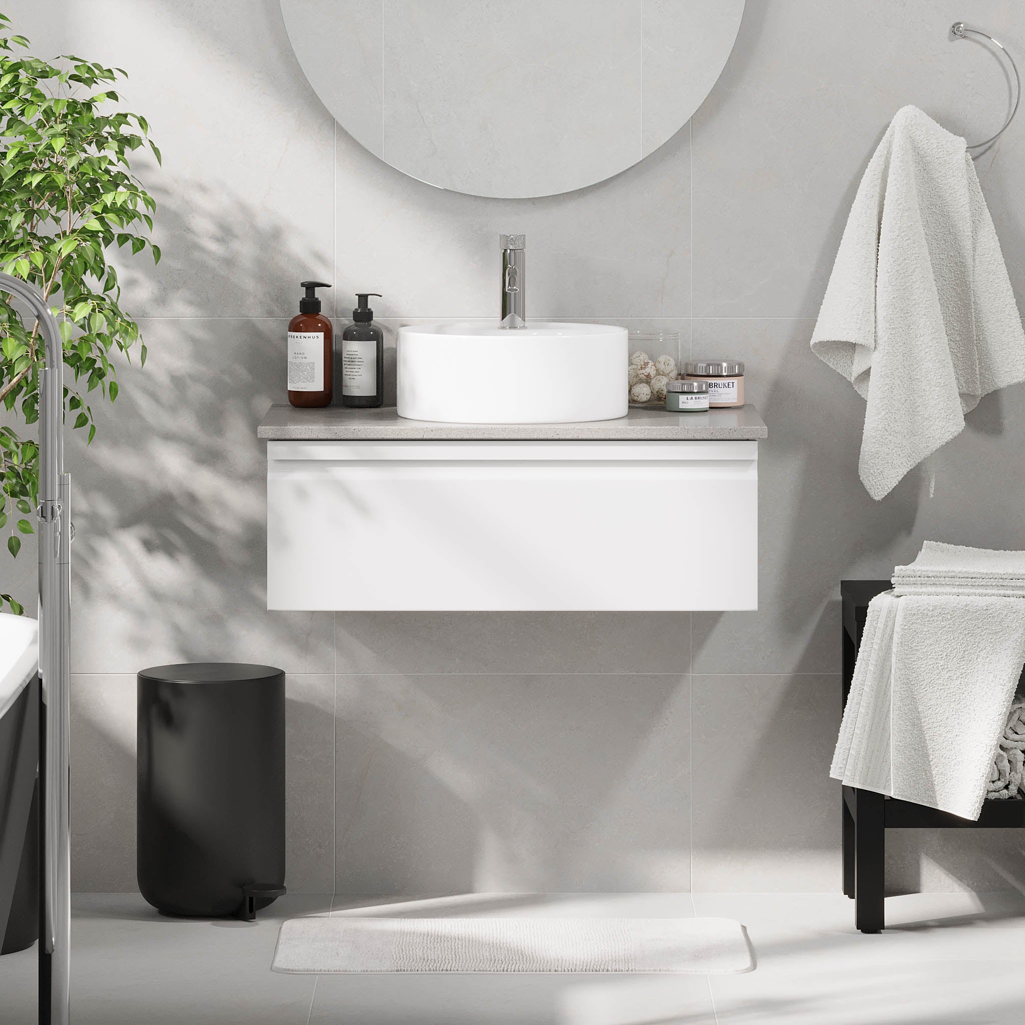 Mirage Bathroom furniture with grey countertop, Matt White