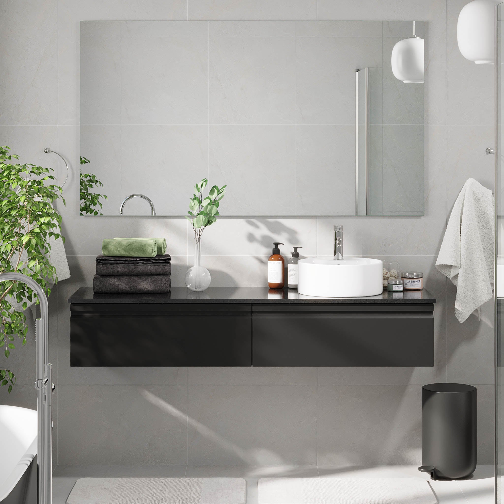 Mirage Bathroom furniture with black countertop, Matt Black
