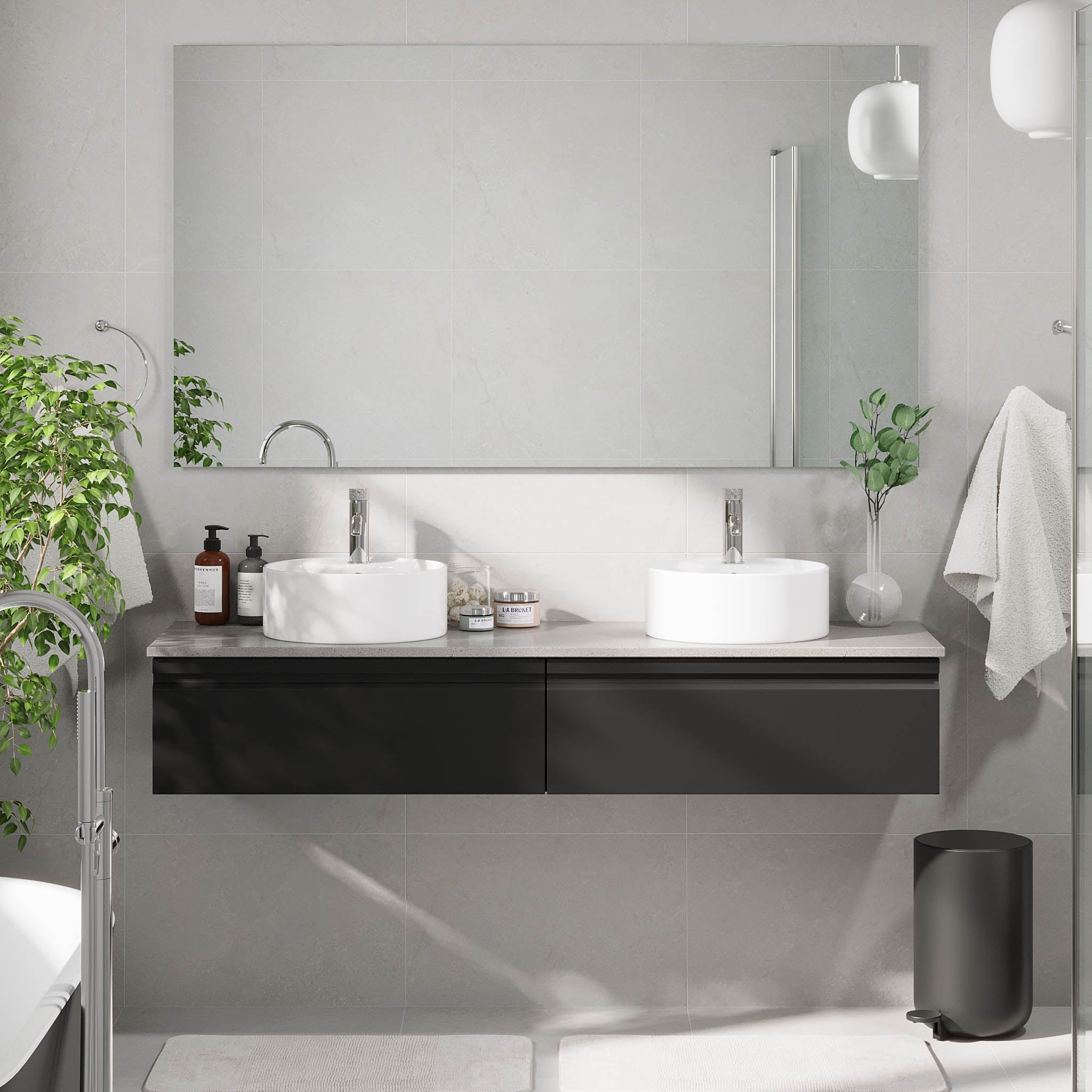 Mirage Badrumsmöbler med grå bänkskiva, Mattsvart