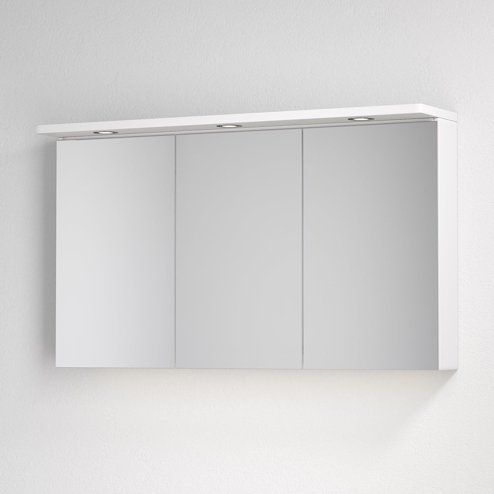 Fjäll LED Spegelskåp med fyrkantig topppanel, matt vit