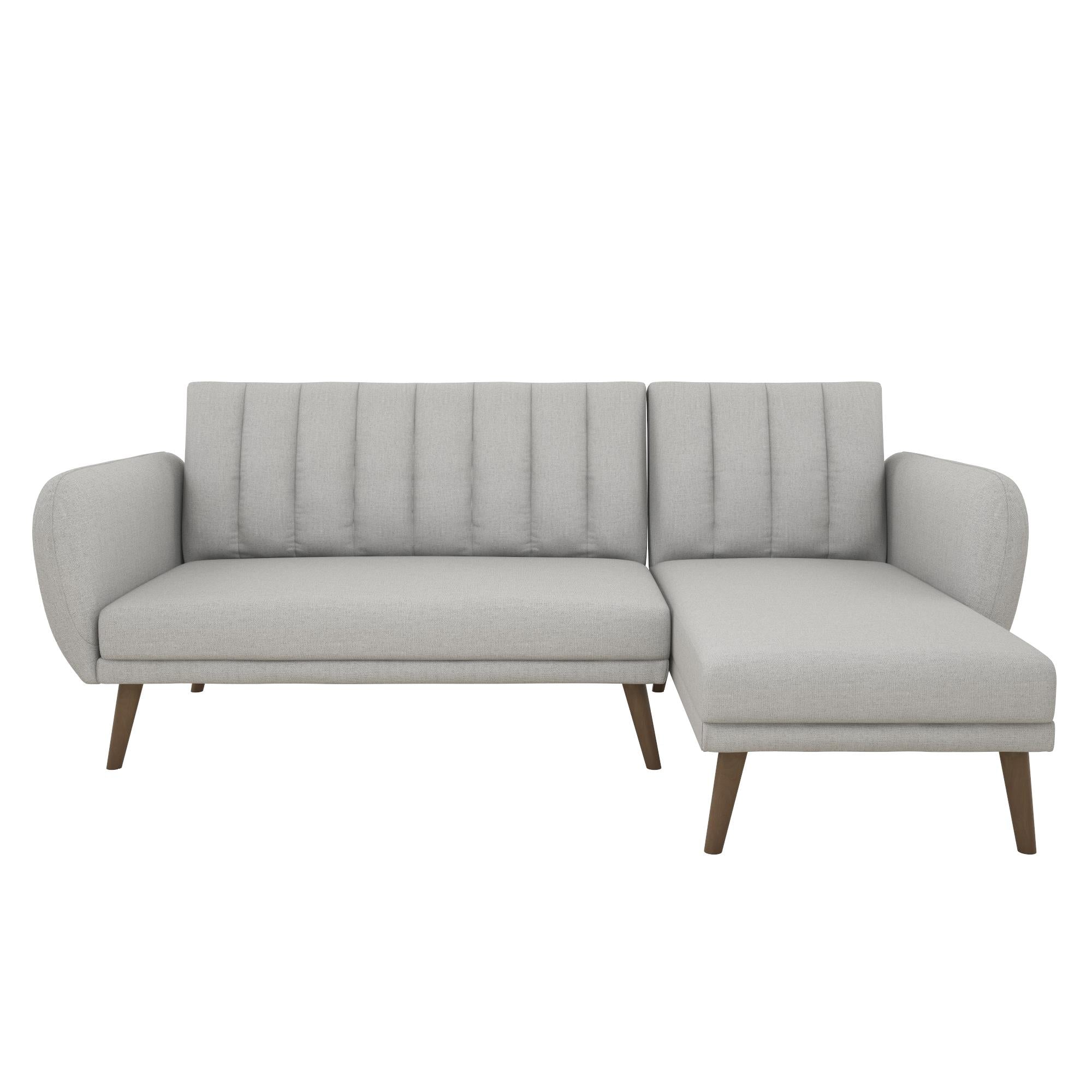 Brittany 3-seater sofa bed with chaise longue, light grey