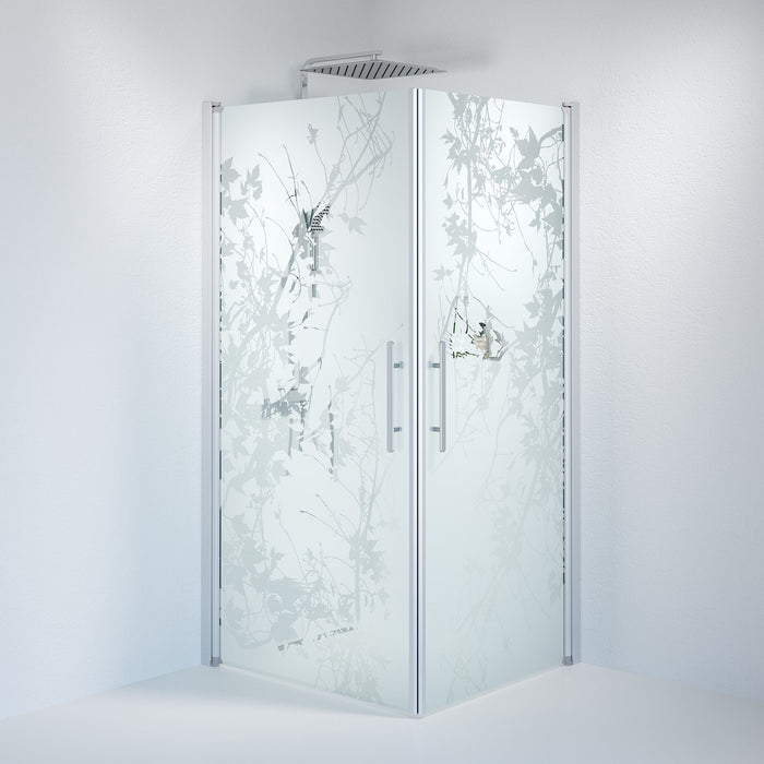 Vänern Duschvägg, Fyrkantig, Borstad aluminiumprofil, Dekorglas