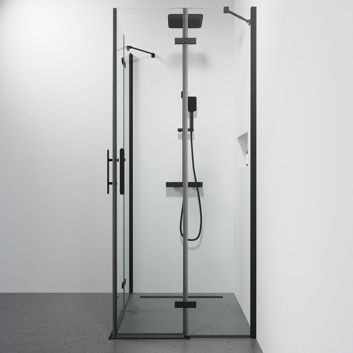 Rämen Shower Enclosure, Square, Black Profile, Clear Glass