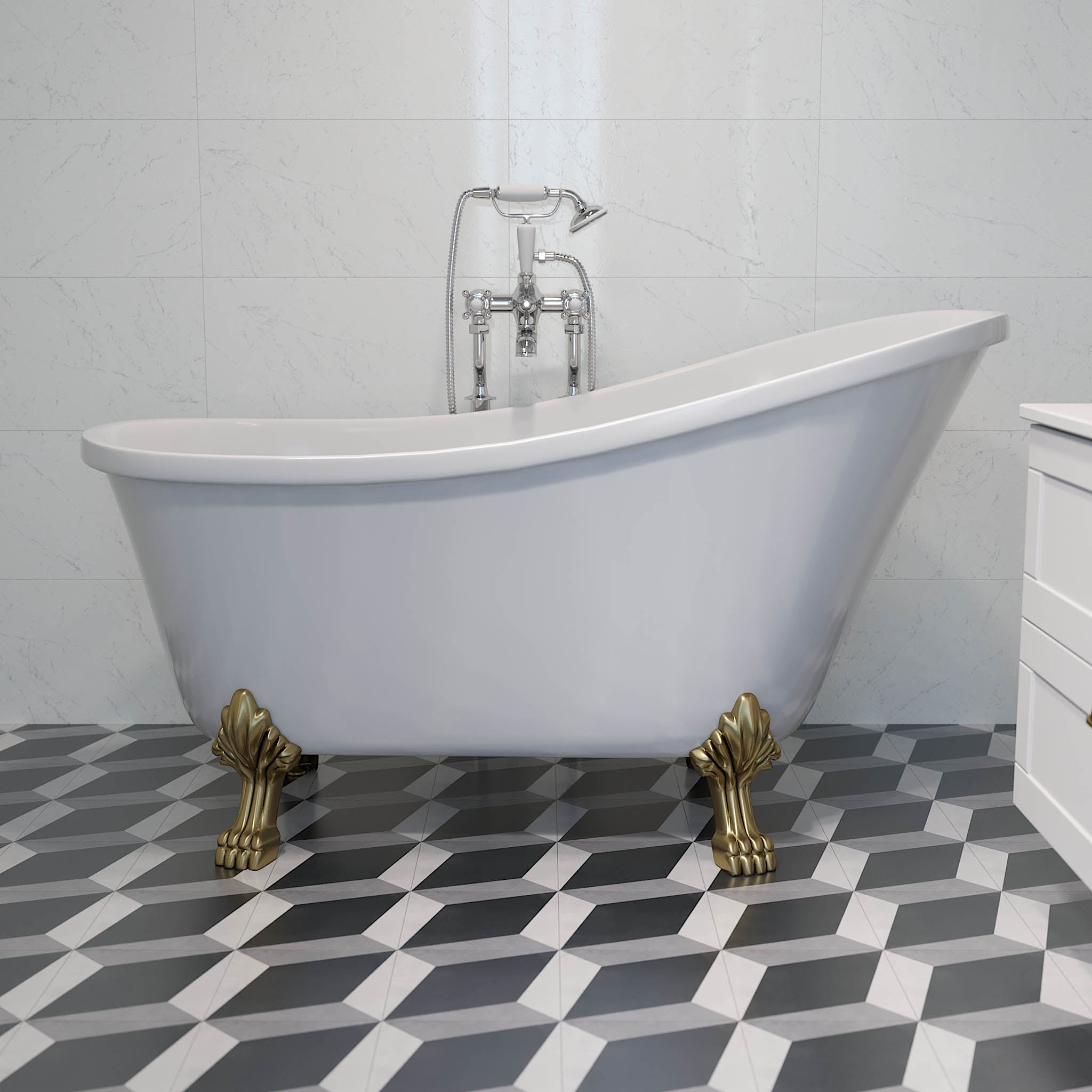 Svinkløv, Bathtub Set - Code, Brass Shiny - 160 cm