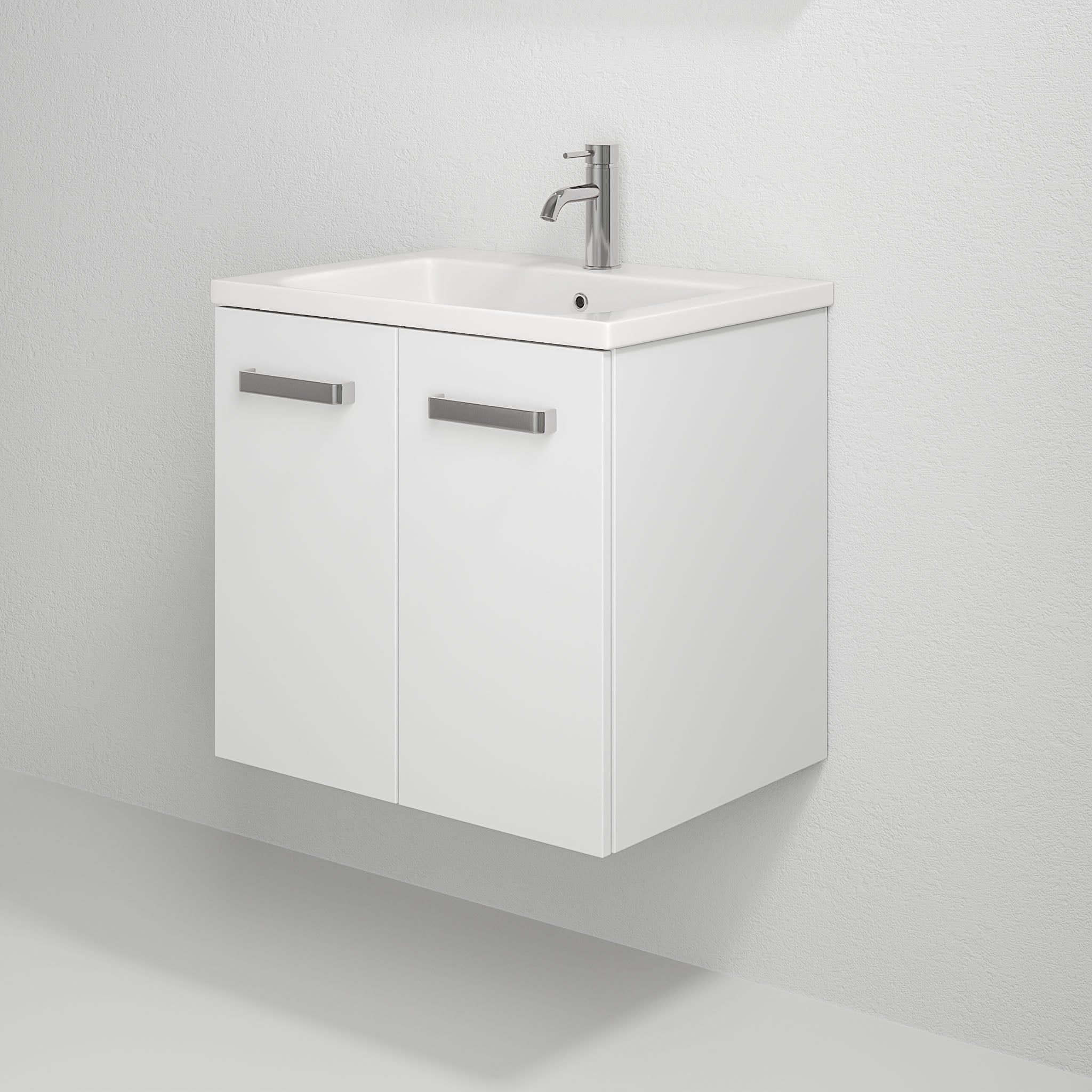 Bathroom furniture with two doors - 60x46x57 cm - white mat - ceramic basin - Nord